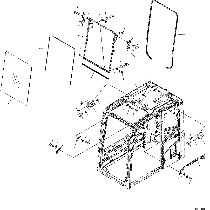 Схема запчастей Komatsu PC190NLC-8 - КАБИНА, 2-СЕКЦИОНН. СТРЕЛА, ПЕРЕДН. ОКНА КАБИНА, 2-СЕКЦИОНН. СТРЕЛА