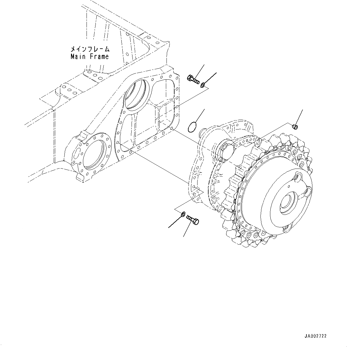 Схема запчастей Komatsu D65EX-16 - КОНЕЧНАЯ ПЕРЕДАЧА, КРЕПЛЕНИЕ (№8-) КОНЕЧНАЯ ПЕРЕДАЧА, SEGMENTED TEETH, С ПОВОРОТН. ОТВАЛ С ИЗМ. УГЛОМ DOZER, ВНУТР. РАМА, PLUS ТИП ГУСЕНИЦЫ