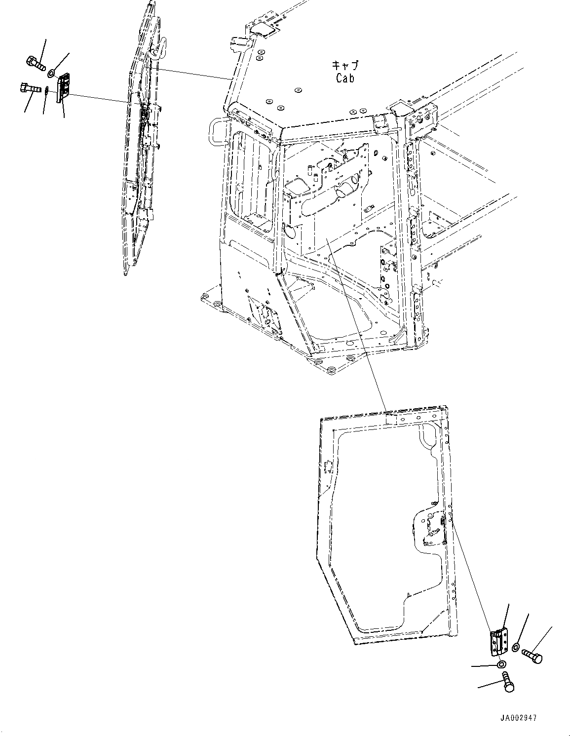 Схема запчастей Komatsu D65EX-16 - КАБИНА ROPS, ДВЕРЬ HINGE (№8-) КАБИНА ROPS, С AM-FM STEREO РАДИО, CASSETTE, ЕСКАНАТ И ASIA, KOMTRAX, ORBCOMM, ДЛЯ СТРАН ЕС НОВ. NOISE ARRANGEMENT 