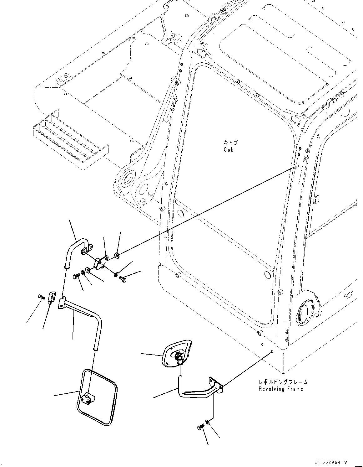 Схема запчастей Komatsu PC130-8 - ЗАДН. VIEW MIRROR, LHS(№C-) ЗАДН. VIEW MIRROR, LHS