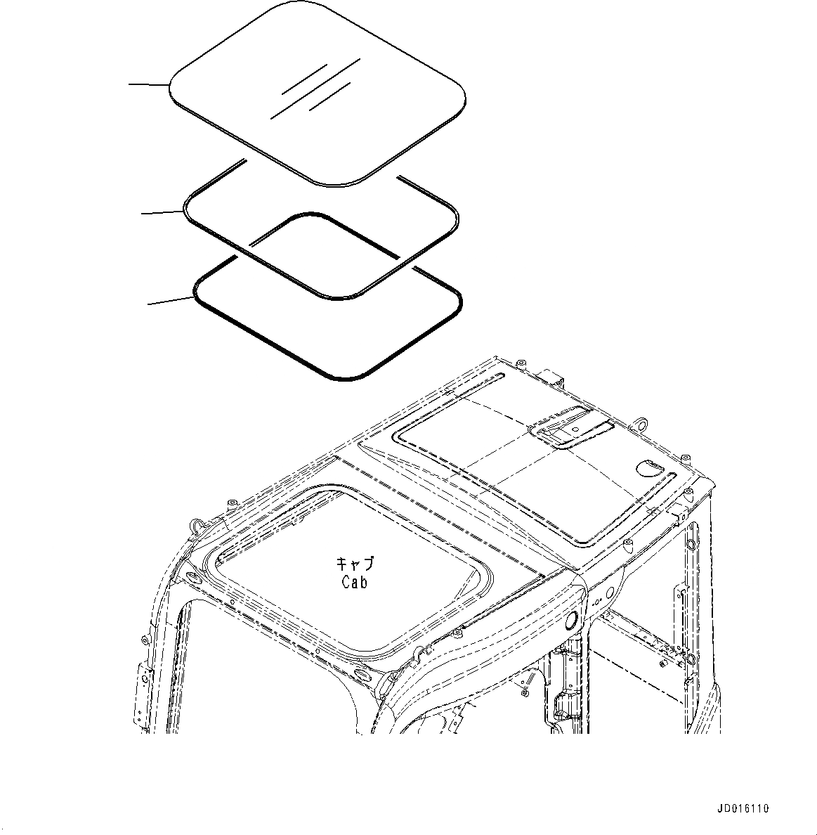 Схема запчастей Komatsu PC78UU-8 - КАБИНА, ОКНО В КРЫШЕ (№-) КАБИНА, ДЛЯ MACHINE С KOMTRAX