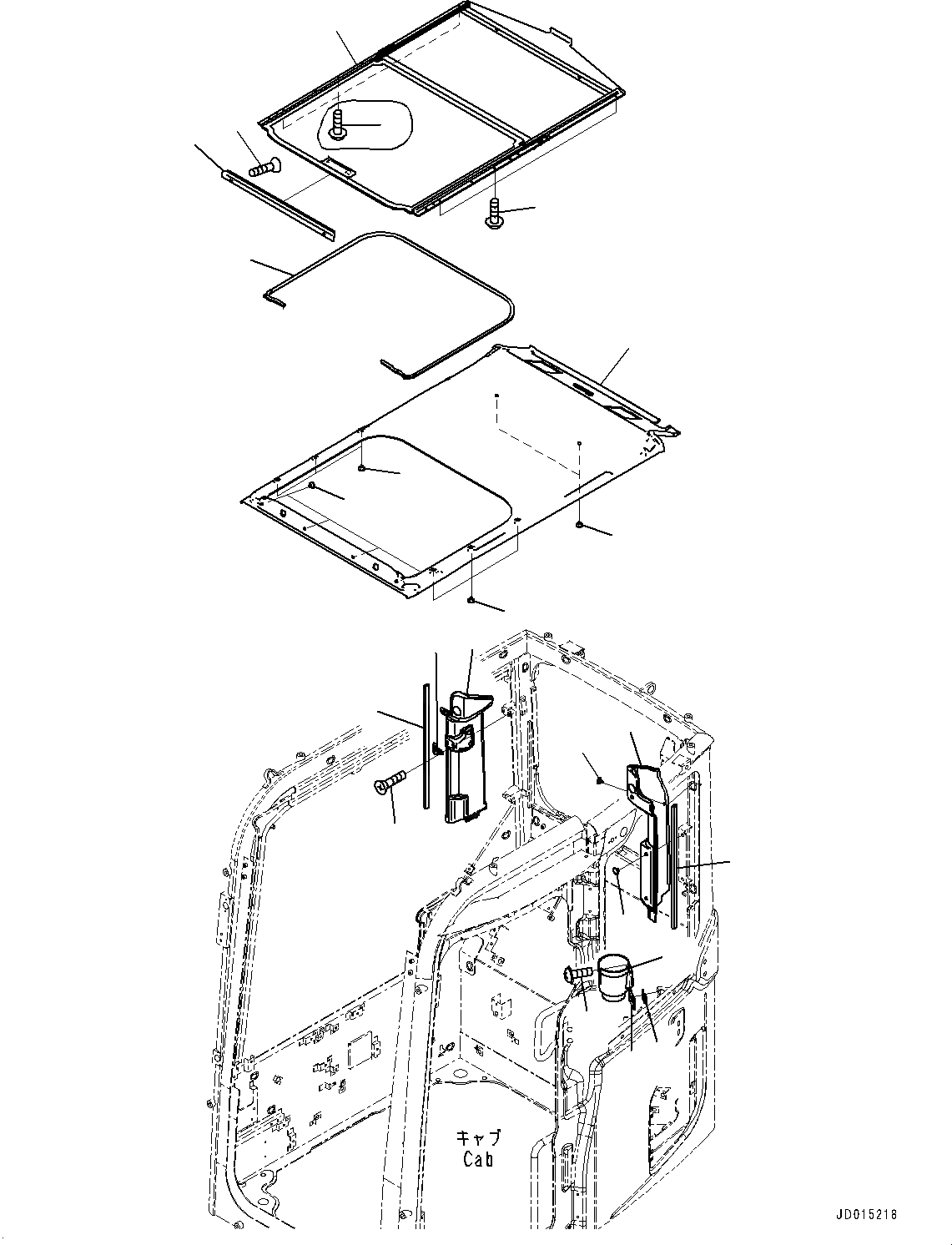 Схема запчастей Komatsu PC78UU-8 - КАБИНА, КРЫША COVER, ПОДВЕСН. КРОНШТЕЙН И DRINK ДЕРЖАТЕЛЬ (№-) КАБИНА, ДЛЯ MACHINE С KOMTRAX