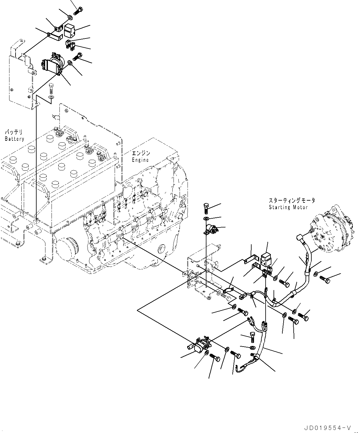 Схема запчастей Komatsu GD555-5 - КОРПУС АККУМУЛЯТОРА, РЕЛЕ И ПРЕДОХРАНИТЕЛИ (№-) КОРПУС АККУМУЛЯТОРА, С 9AMP. ГЕНЕРАТОР, НАКАЧИВАНИЕ ШИН КОМПЛЕКТ