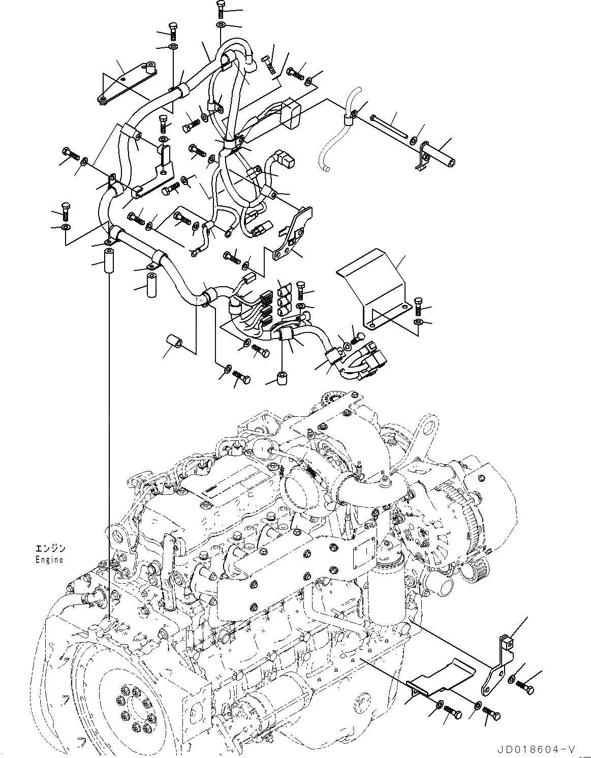 Схема запчастей Komatsu GD555-5 - ЗАДН. ПРОВОДКА, ПРОВОДКА, ДВИГАТЕЛЬ (№-) ЗАДН. ПРОВОДКА