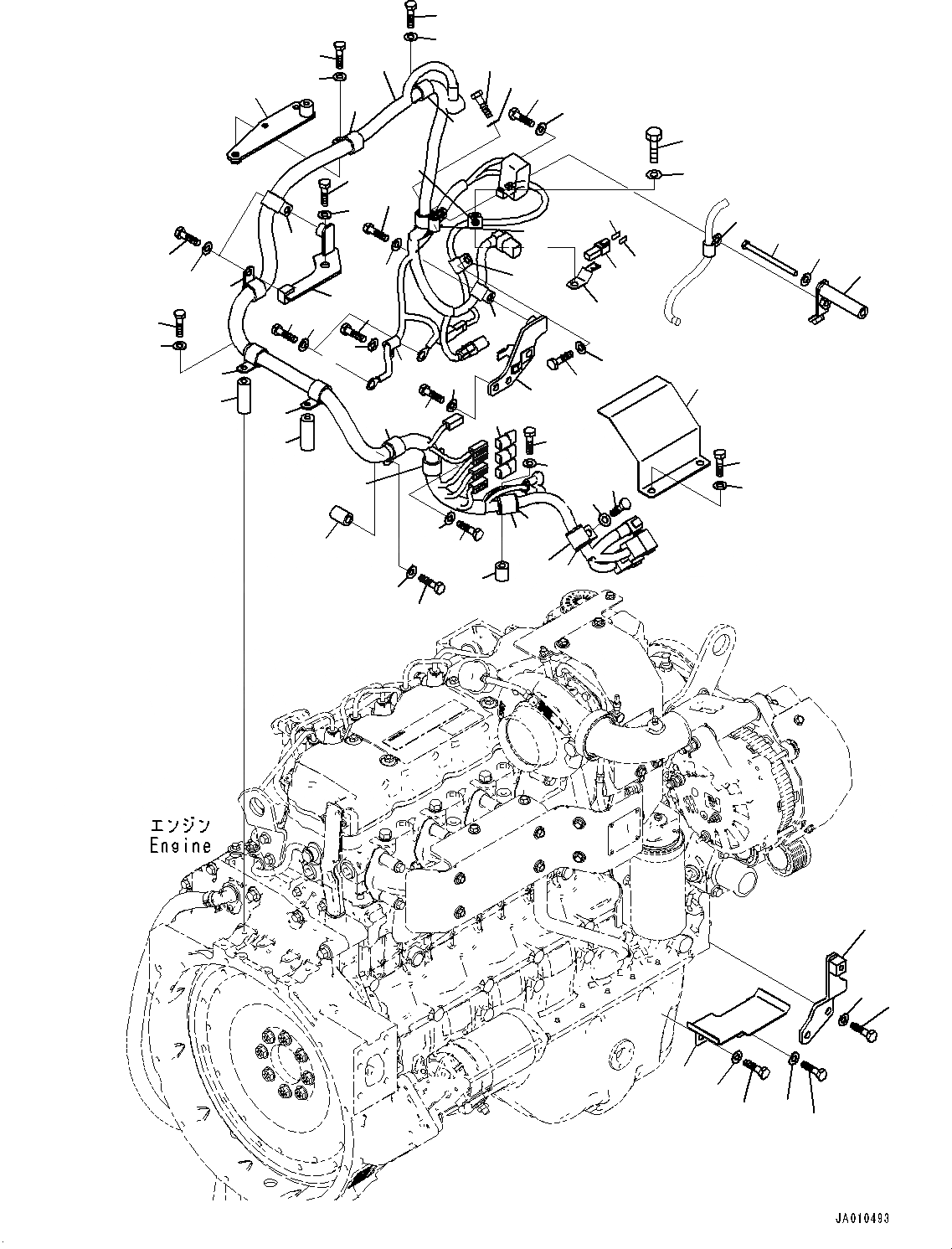 Схема запчастей Komatsu GD555-5 - ЗАДН. ПРОВОДКА, ПРОВОДКА, ДВИГАТЕЛЬ (№-) ЗАДН. ПРОВОДКА, ДЛЯ INDIA CMVR REGULATION ARRANGEMENT