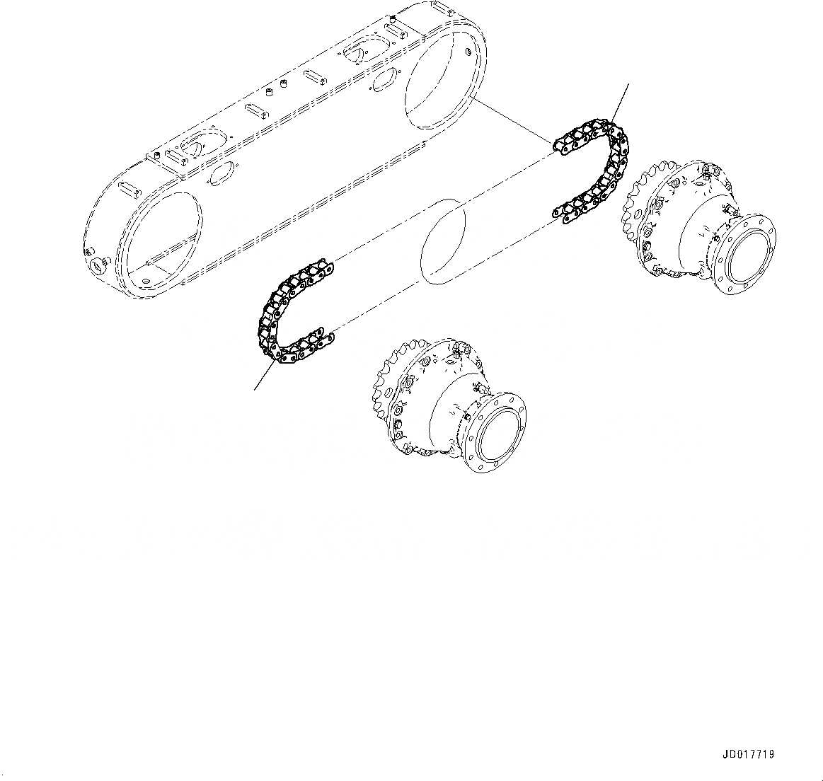 Схема запчастей Komatsu GD555-5 - ЗАДН. МОСТ, СДВОЕНН., ЗВЕЗДОЧКА ЦЕПЬ (№-) ЗАДН. МОСТ, NON ДИФФЕРЕНЦ. ТИП