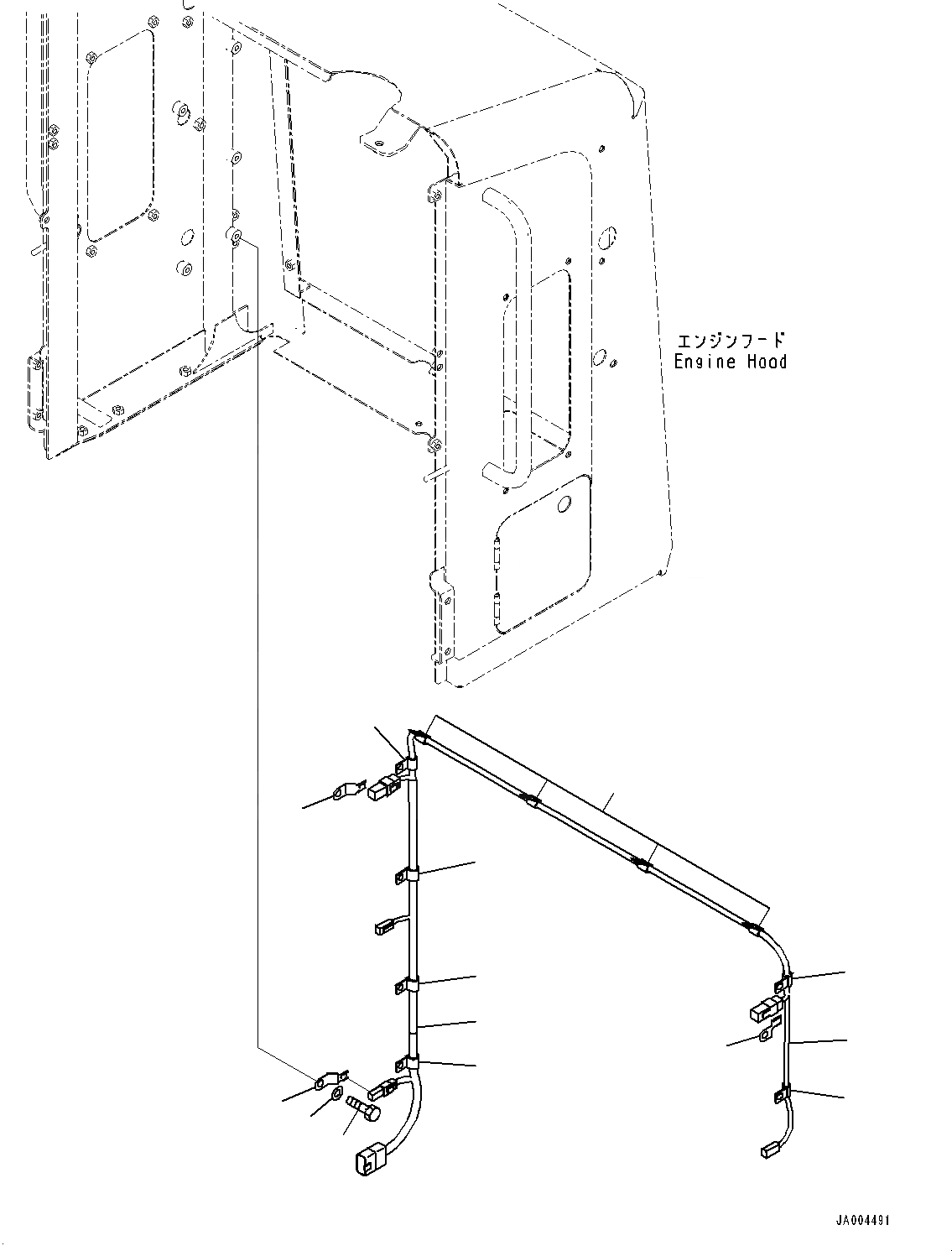 Схема запчастей Komatsu GD555-5 - КАПОТ, ПРОВОДКА (№-) КАПОТ, ДЛЯ СТРАН ЕС НОВ. NOISE ARRANGEMENT 