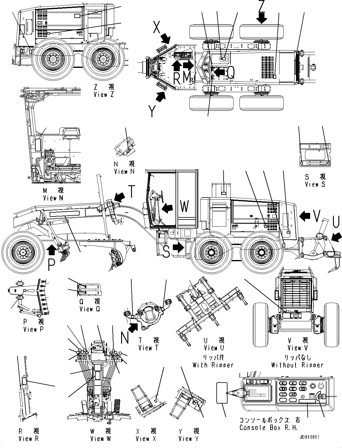 Схема запчастей Komatsu GD675-5 - МАРКИРОВКА, (/) (№-) МАРКИРОВКА, АНГЛ., США И PUERTO RICO