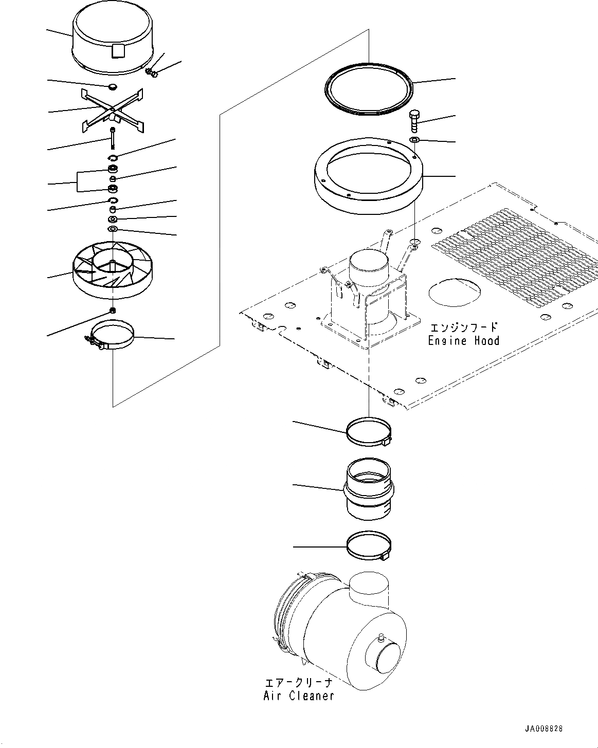 Схема запчастей Komatsu WA380-6 - КАПОТ, ВОЗДУХООЧИСТИТЕЛЬ ASSEMBLY (№-) КАПОТ, С ПРЕФИЛЬТР