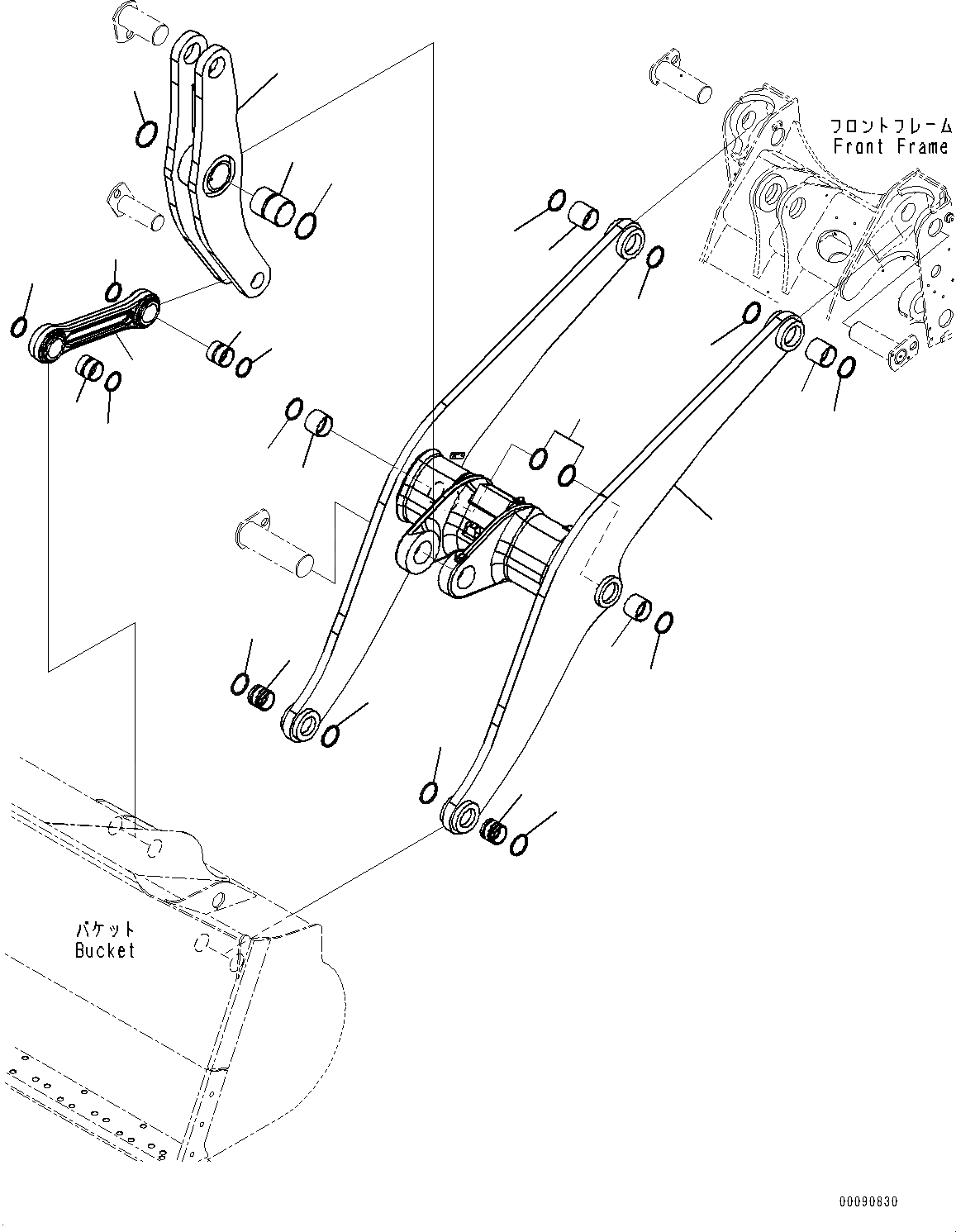 Схема запчастей Komatsu WA380-6 - РУКОЯТЬ И BELL CRANK, СТРЕЛА, BELL CRANK И СОЕДИНИТЕЛЬН. ЗВЕНО (№99-) РУКОЯТЬ И BELL CRANK, С АВТОМАТИЧ.-СИСТ. СМАЗКИ СИСТЕМА