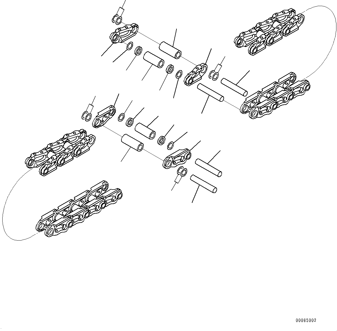 Схема запчастей Komatsu D155AX-6 - ГУСЕН. ЦЕПЬ ASSEMBLY (№88-) ГУСЕН. ЦЕПЬ ASSEMBLY, ПОДАЮЩ. ONLY, 8 SET, СМАЗ. УПЛОТНЕНИЕED ТИП, BOGGY ТИП