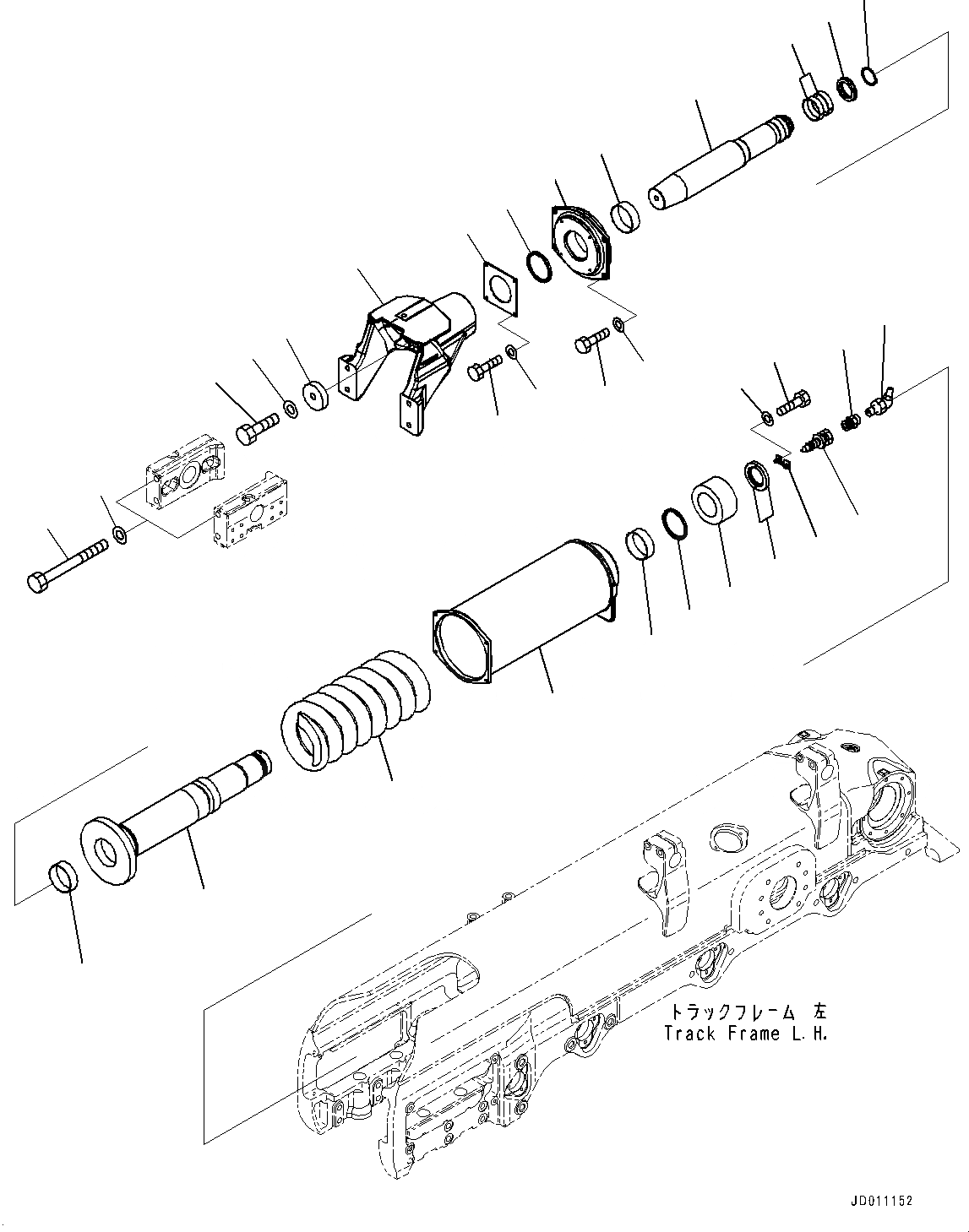 Схема запчастей Komatsu D155AX-6 - ГУСЕНИЧНАЯ РАМА, ПРУЖИНА, ЛЕВ. (№88-) ГУСЕНИЧНАЯ РАМА, ЗАЩИТА ОПОРНЫХ КАТКОВ