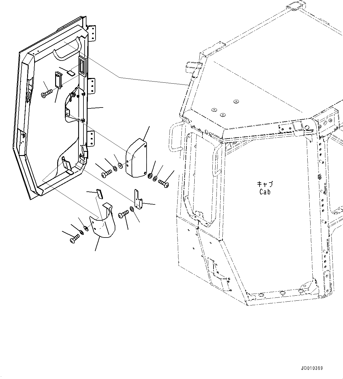 Схема запчастей Komatsu D155AX-6 - КАБИНА, ДВЕРЬ, ПРАВ. (№88-) КАБИНА, БЕЗ AM-FM РАДИО