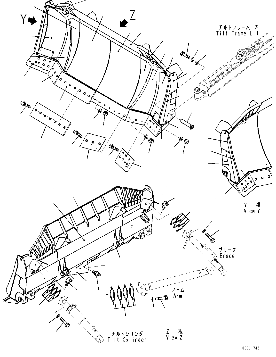 Схема запчастей Komatsu D155AX-6 - DOZER ОТВАЛ (№88-88) DOZER ОТВАЛ, ДЛЯ ОТВАЛА С ДВОЙН. ПЕРЕКОСОМ, SIGMADOZER С SUPERHARD BIT И КРОМКА