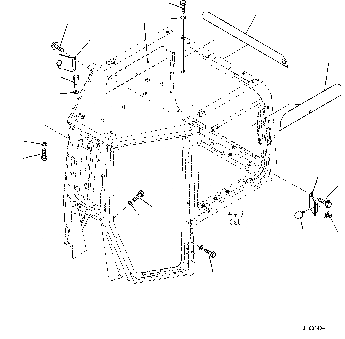 Схема запчастей Komatsu D375A-6 - КАБИНА, ФИКСАТОР ОТКРЫТИЯ СТОПОР (№-) КАБИНА, С ЗАДН.VIEW CAMERA, БЕЗ AM-FM STEREO РАДИО, CASSETTE