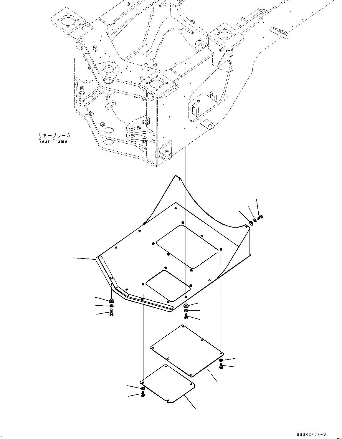 Схема запчастей Komatsu WA430-6 - СОЧЛ. СОЕД. БЛОКИР. BAR И РАМА COVER, НИЖН. КРЫШКА (№-) СОЧЛ. СОЕД. БЛОКИР. BAR И РАМА COVER, 2-Х СЕКЦИОНН., С ЯЩИК Д/ИНСТРУМЕНТА, С POWERTRAIN НИЖН. ЗАЩИТА