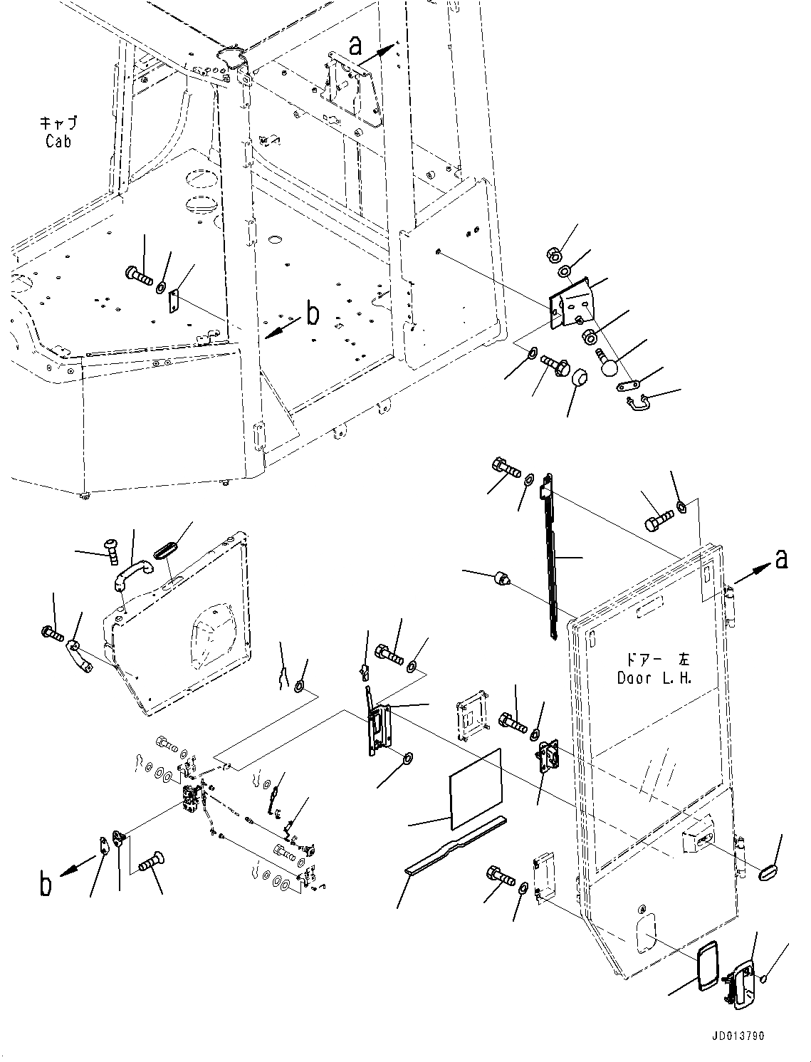 Схема запчастей Komatsu WA430-6 - КАБИНА ROPS, ДВЕРЬ KNOB, ЛЕВ. (№-) КАБИНА ROPS, MONOCOQUE ТИП, BOTH РАМА ОКНА, С КОНДИЦИОНЕРОМ