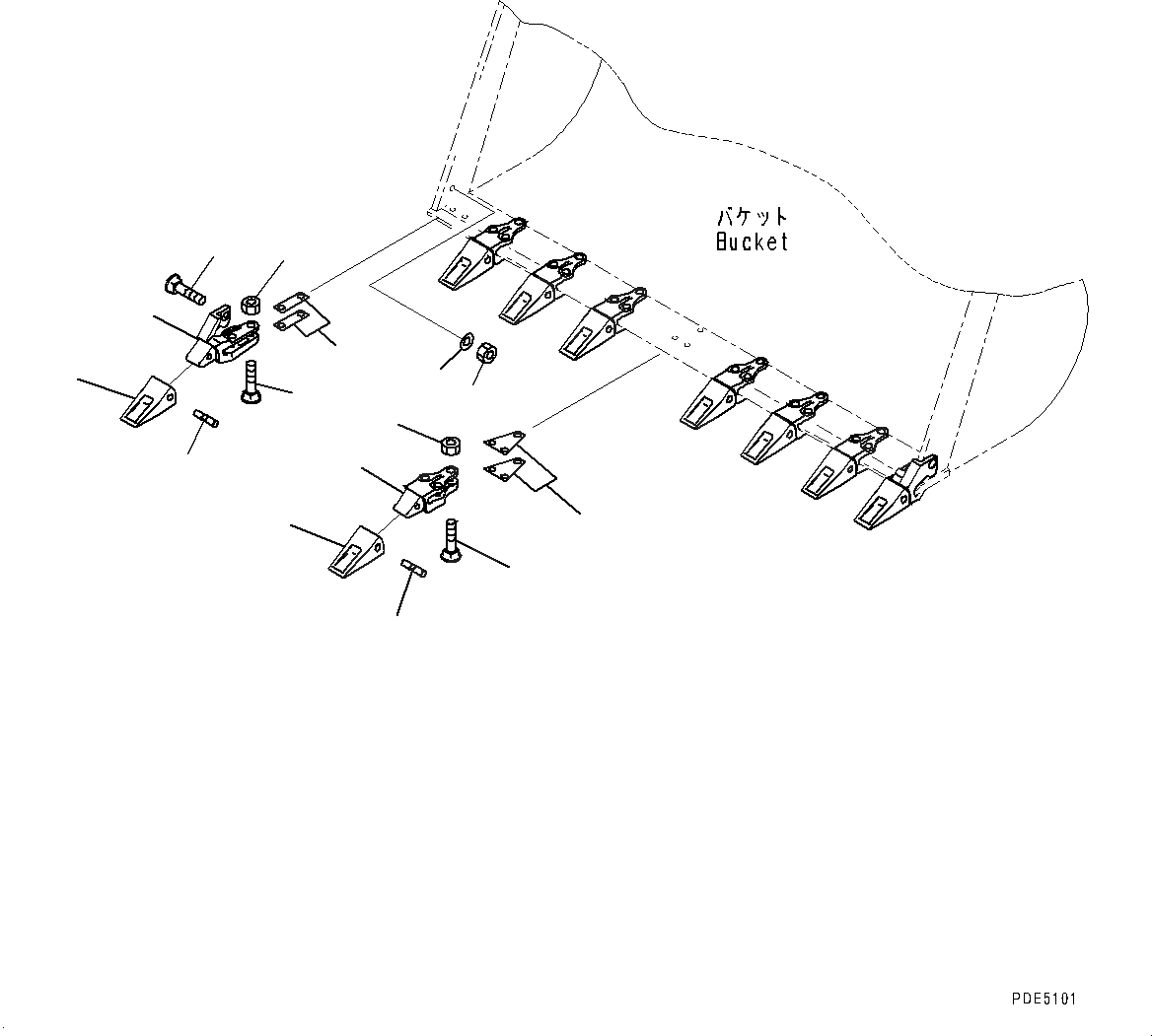 Схема запчастей Komatsu WA430-6 - КОВШ ЗУБЬЯ(№-) КОВШ TOOTH, БОЛТ-ON АДАПТЕР И TIP ТИП, 9 TOOTH