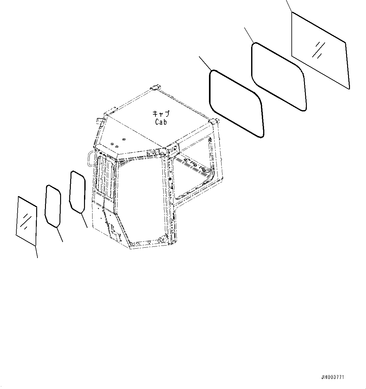 Схема запчастей Komatsu D155A-6R - КАБИНА, СДВИЖН. ОКНА (№877-) КАБИНА, С ЗАДН.VIEW CAMERA