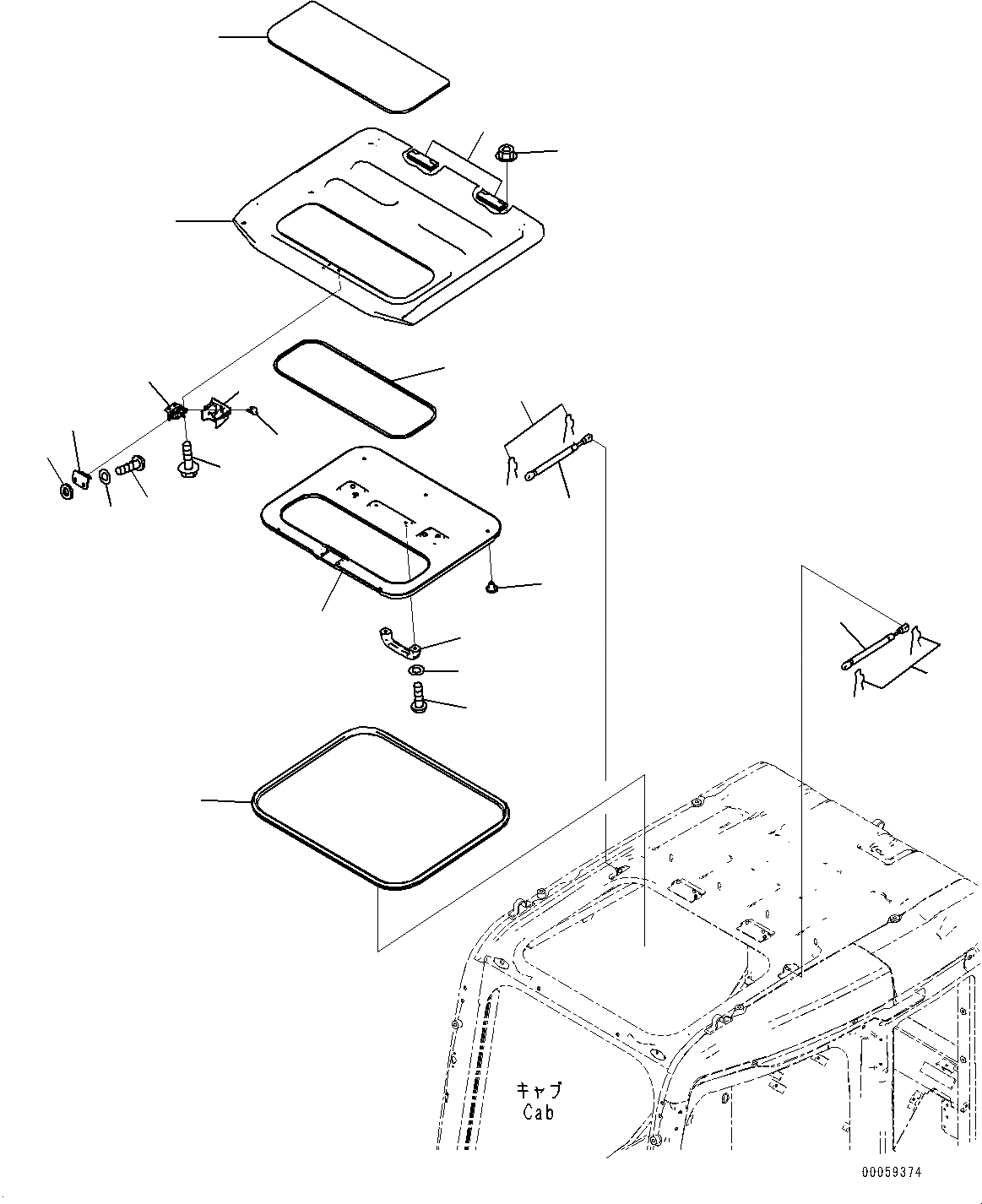 Схема запчастей Komatsu PC138US-8 - КАБИНА, ОКНО В КРЫШЕ (№-) КАБИНА, С DUSTЗАЩИТА COVER, С УДЛИНН. ВПУСК ВОЗДУХА