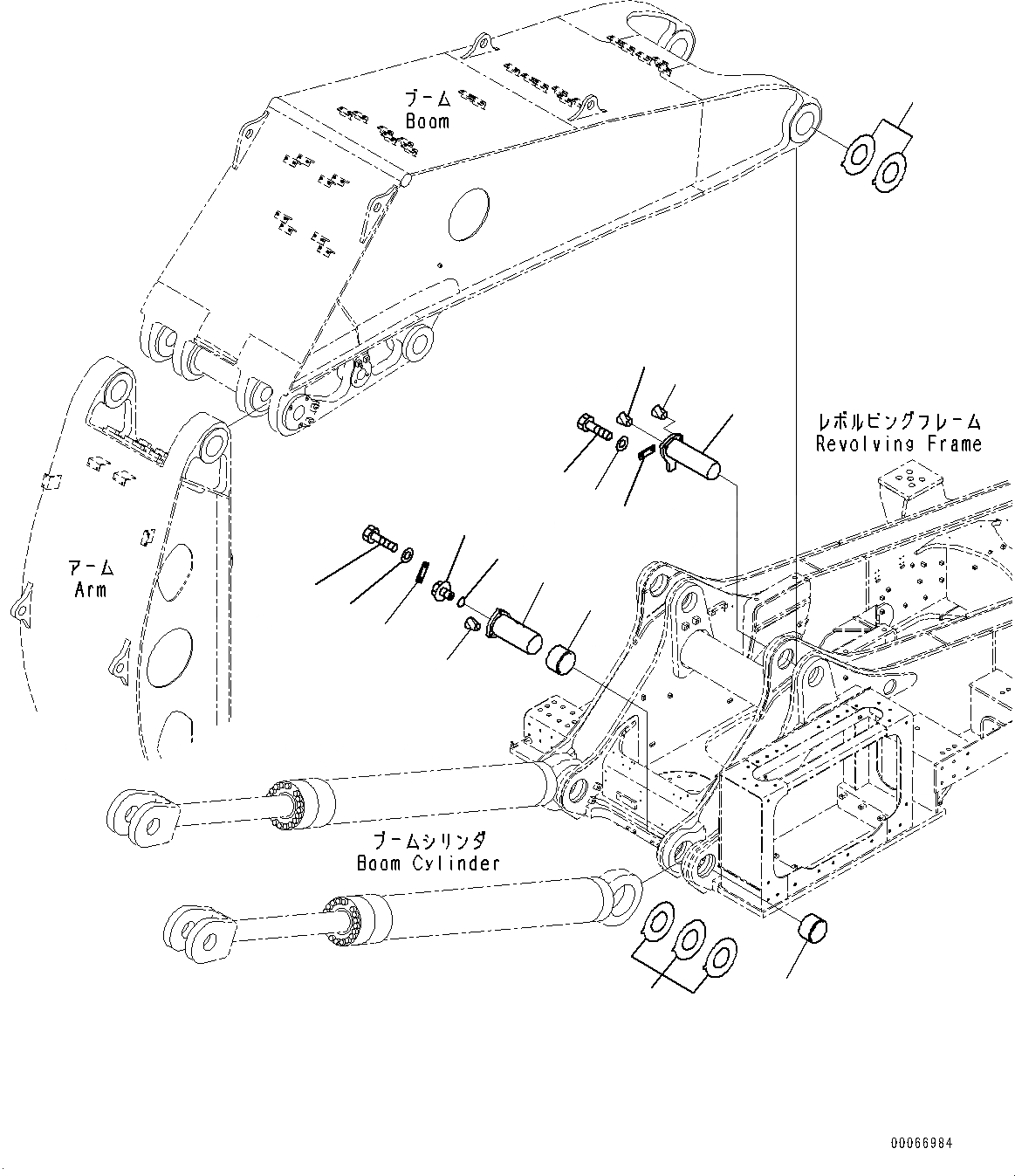 Схема запчастей Komatsu PC2000-8 - ПАЛЕЦ СТРЕЛЫ(№9-) СТРЕЛА НИЖН. ПАЛЕЦ, ДЛЯ ПОГРУЗ.