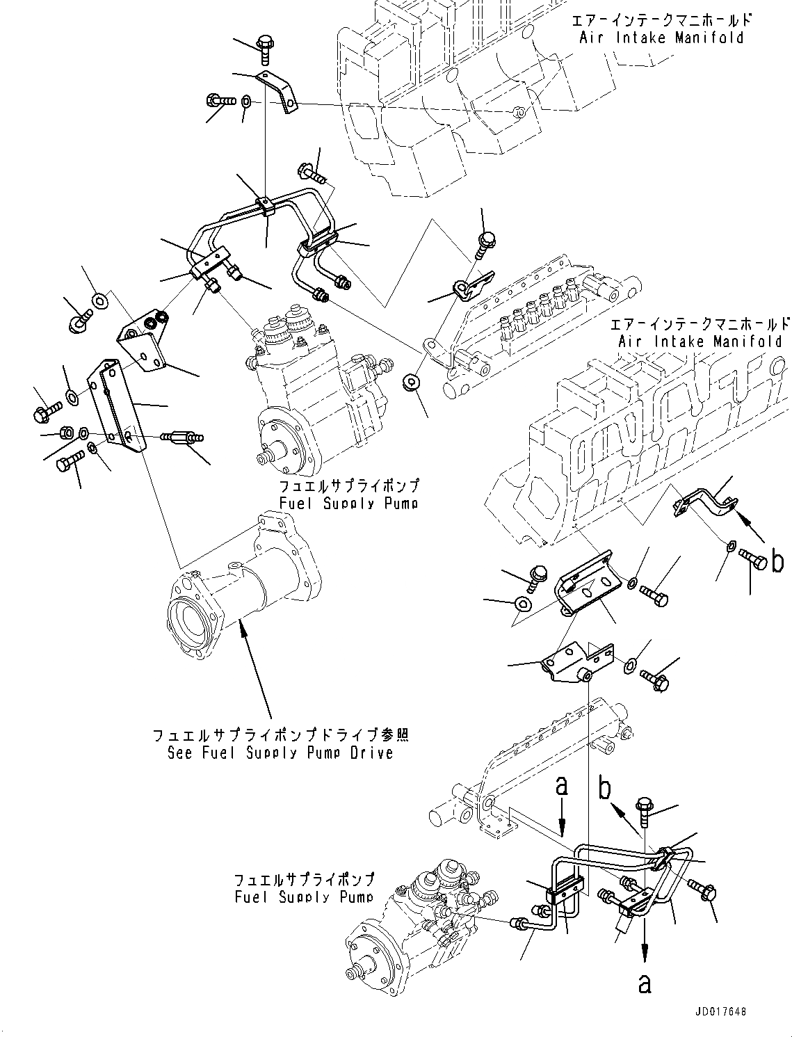 Схема запчастей Komatsu SAA12V140E-3C - ТОПЛИВН. НАСОС ТРУБЫ, ПОДАЮЩ. НАСОС - COMMON RAIL (№-) ТОПЛИВН. НАСОС ТРУБЫ