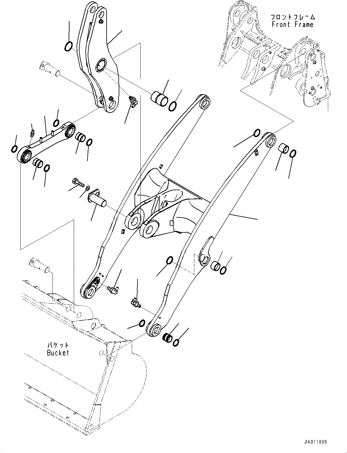 Схема запчастей Komatsu WA320PZ-6 - РУКОЯТЬ И BELL CRANK, СТРЕЛА (№77-) РУКОЯТЬ И BELL CRANK, ДЛЯ АВТОМАТИЧ.-СИСТ. СМАЗКИ СИСТЕМА