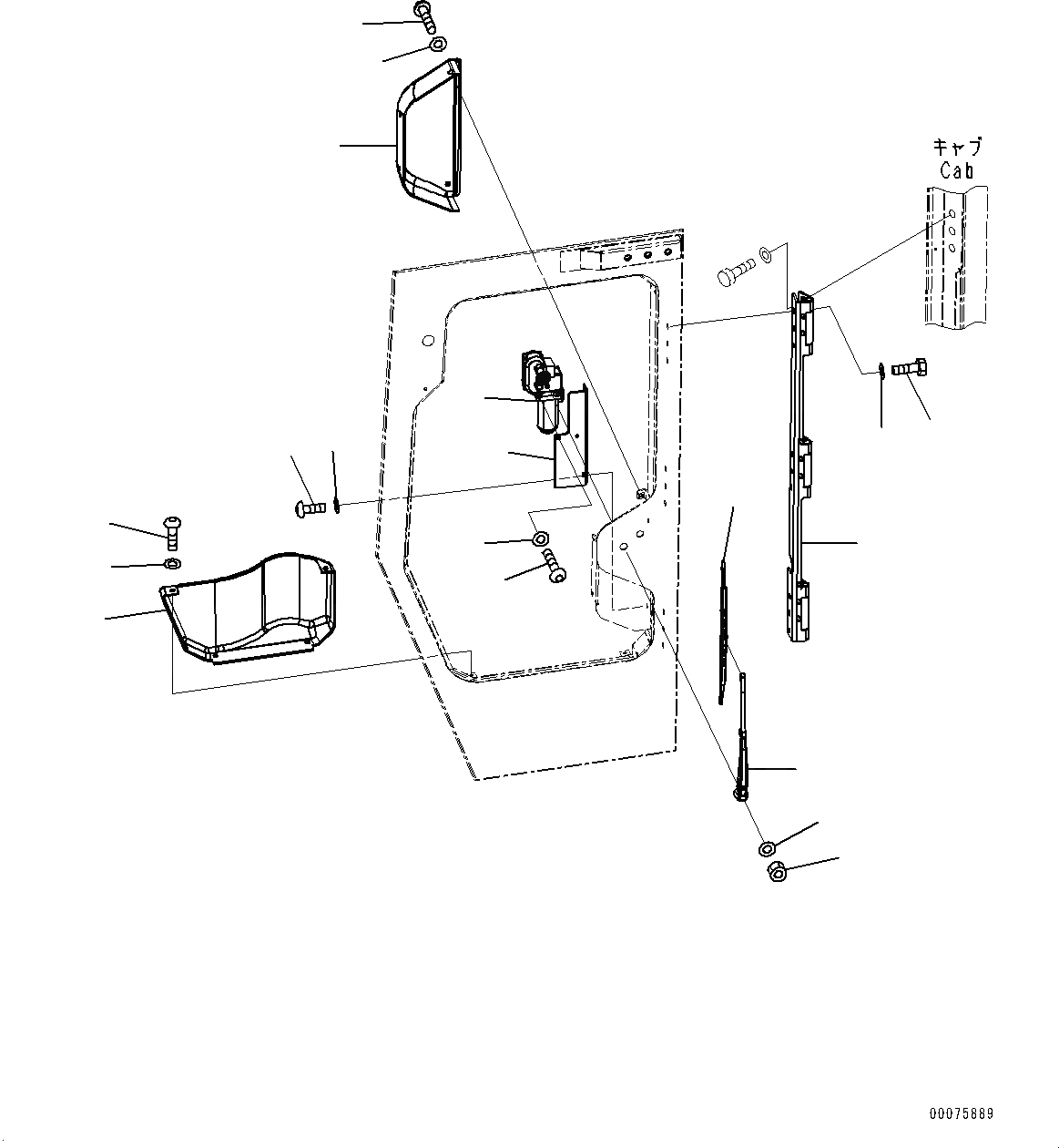 Схема запчастей Komatsu D85EX-15E0 - КАБИНА, ДВОРНИКИ ДВЕРИ (/) (№9-) КАБИНА, БЕЗ РАДИО