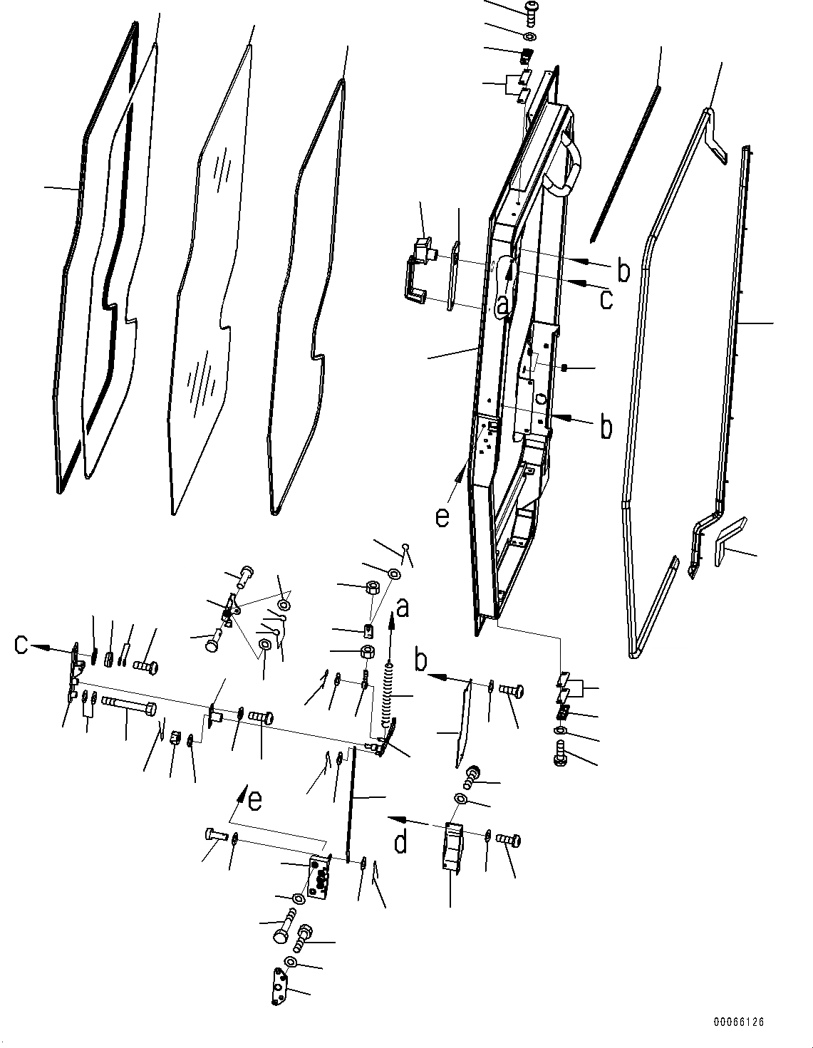 Схема запчастей Komatsu D85EX-15R - КАБИНА, ДВЕРЬ, ПРАВ. (№-) КАБИНА, БЕЗ РАДИО
