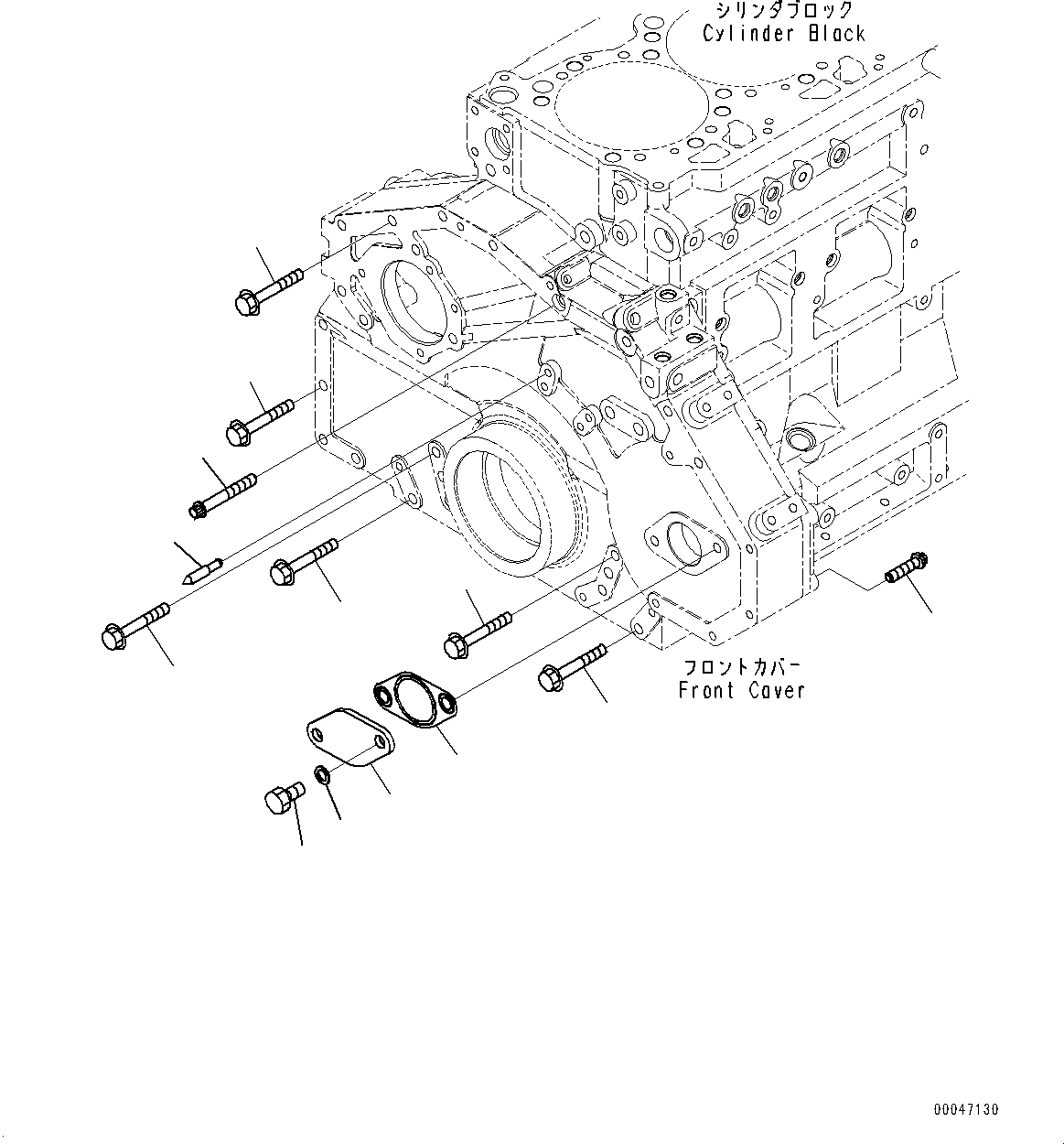 Схема запчастей Komatsu SAA6D125E-5C - ПЕРЕДН. КРЫШКА(№7-) ПЕРЕДН. COVER, КРЕПЛЕНИЕ БОЛТ И POINTER