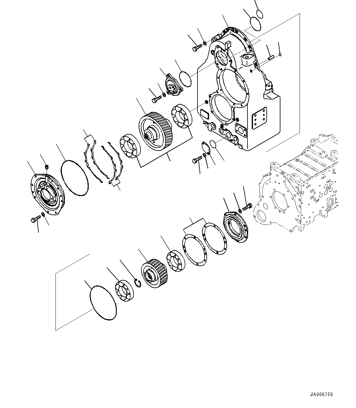 Схема запчастей Komatsu WA500-6 - ГИДРОТРАНСФОРМАТОР И ТРАНСМИССИЯ, КОРПУС ПЕРЕДАЧИ (/) (№(87)-) ГИДРОТРАНСФОРМАТОР И ТРАНСМИССИЯ, БЛОКИР.UP ТИП, С ЭКСТРЕНН. УПРАВЛ., АВТОМАТИЧ. УПРАВЛ-Е ТИП