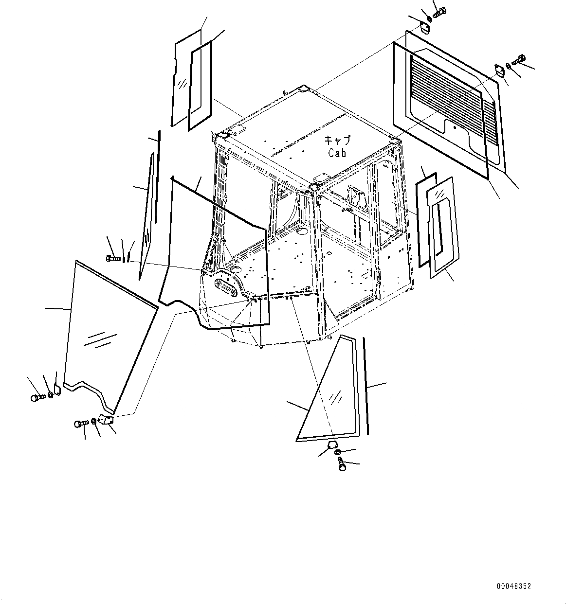 Схема запчастей Komatsu WA500-6R - КАБИНА ROPS, СТЕКЛА ОКНА (№-) КАБИНА ROPS, SEPARATE ТИП, ЭКСТРЕНН. ESКРЫШКАE ПРАВ. ДВЕРЬ, РАМА ОКНА