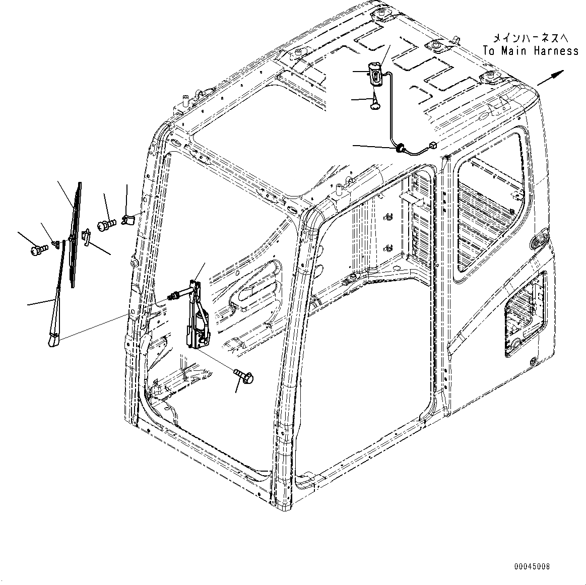 Схема запчастей Komatsu PC1250LC-8 - КАБИНА, ДВОРНИКИ И ОСВЕЩЕНИЕ (№8-) КАБИНА, С КАБИНОЙ-ПЕРЕДН. ОКНА PULL-UP, VHMS, ORBCOMM, GPS