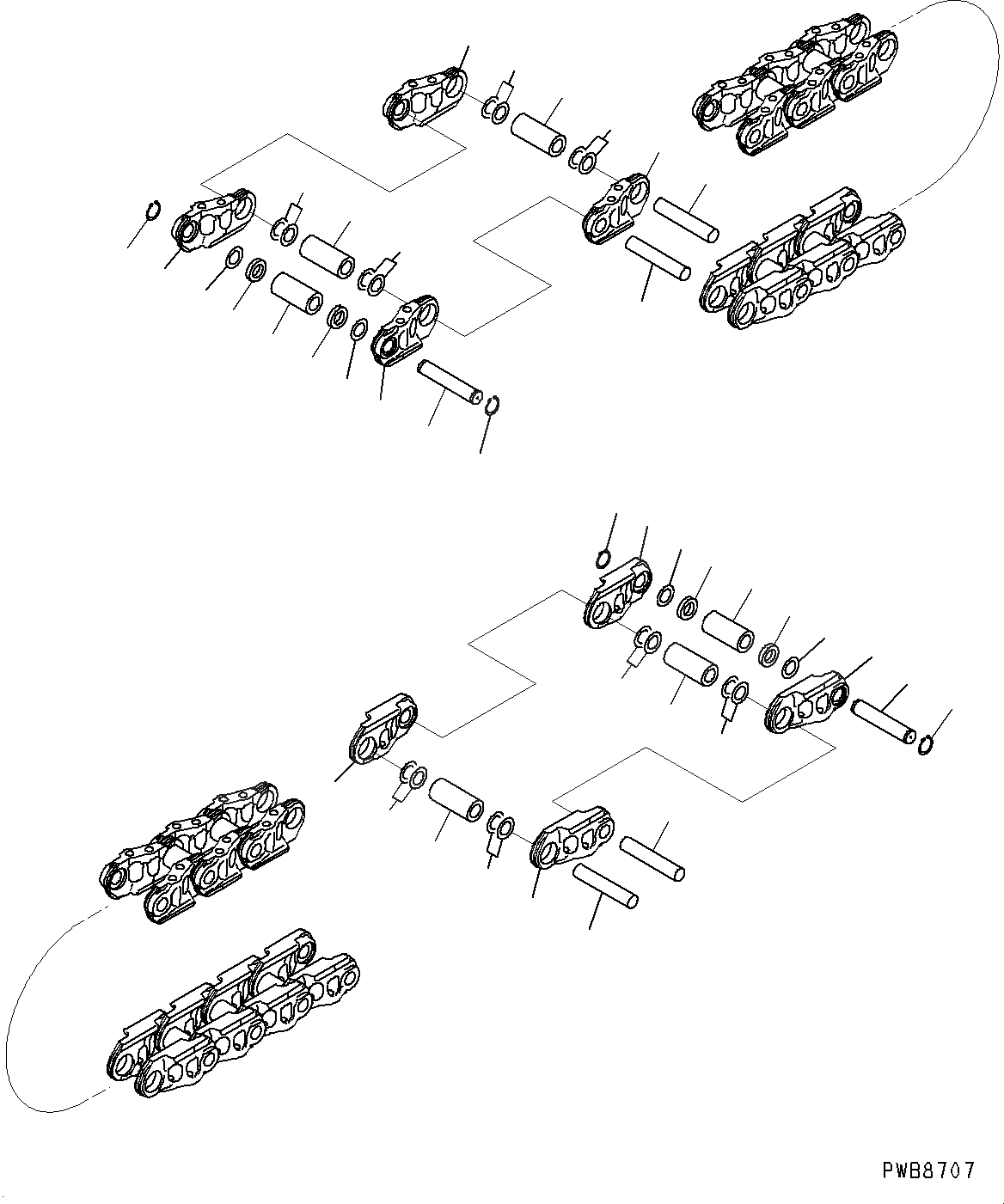 Схема запчастей Komatsu PC1250LC-8 - ГУСЕН. ЦЕПЬ ASSEMBLY (№8-) ГУСЕН. ЦЕПЬ ASSEMBLY, ПОДАЮЩ. ONLY, SET, СМАЗ. УПЛОТНЕНИЕED ТИП