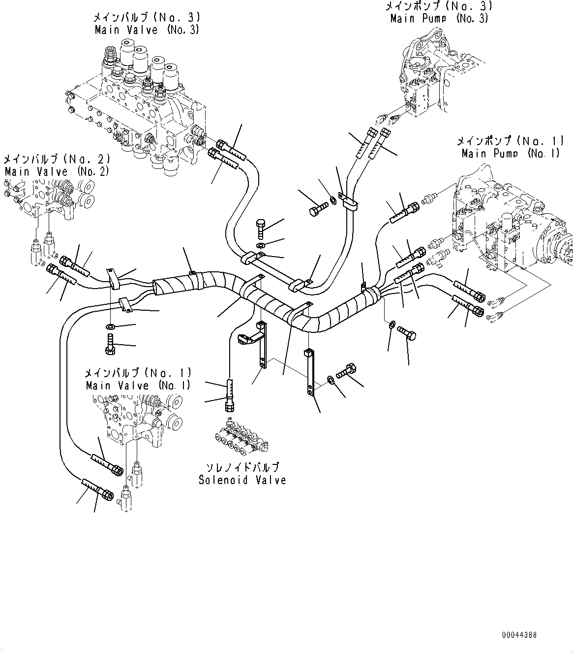 Схема запчастей Komatsu PC1250-8 - O.L.S.S. ТРУБЫ, (/) (№8-) O.L.S.S. ТРУБЫ