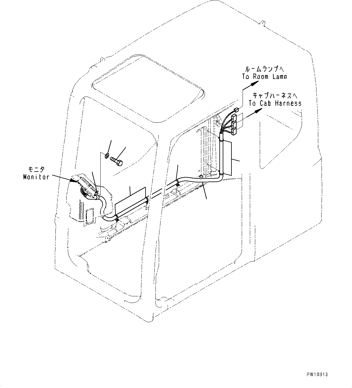 Схема запчастей Komatsu PC1250-8 - КАБИНА, ПРОВОДКА (№8-) КАБИНА, С КАБИНОЙ-ПЕРЕДН. ОКНА PULL-UP, VHMS, ORBCOMM