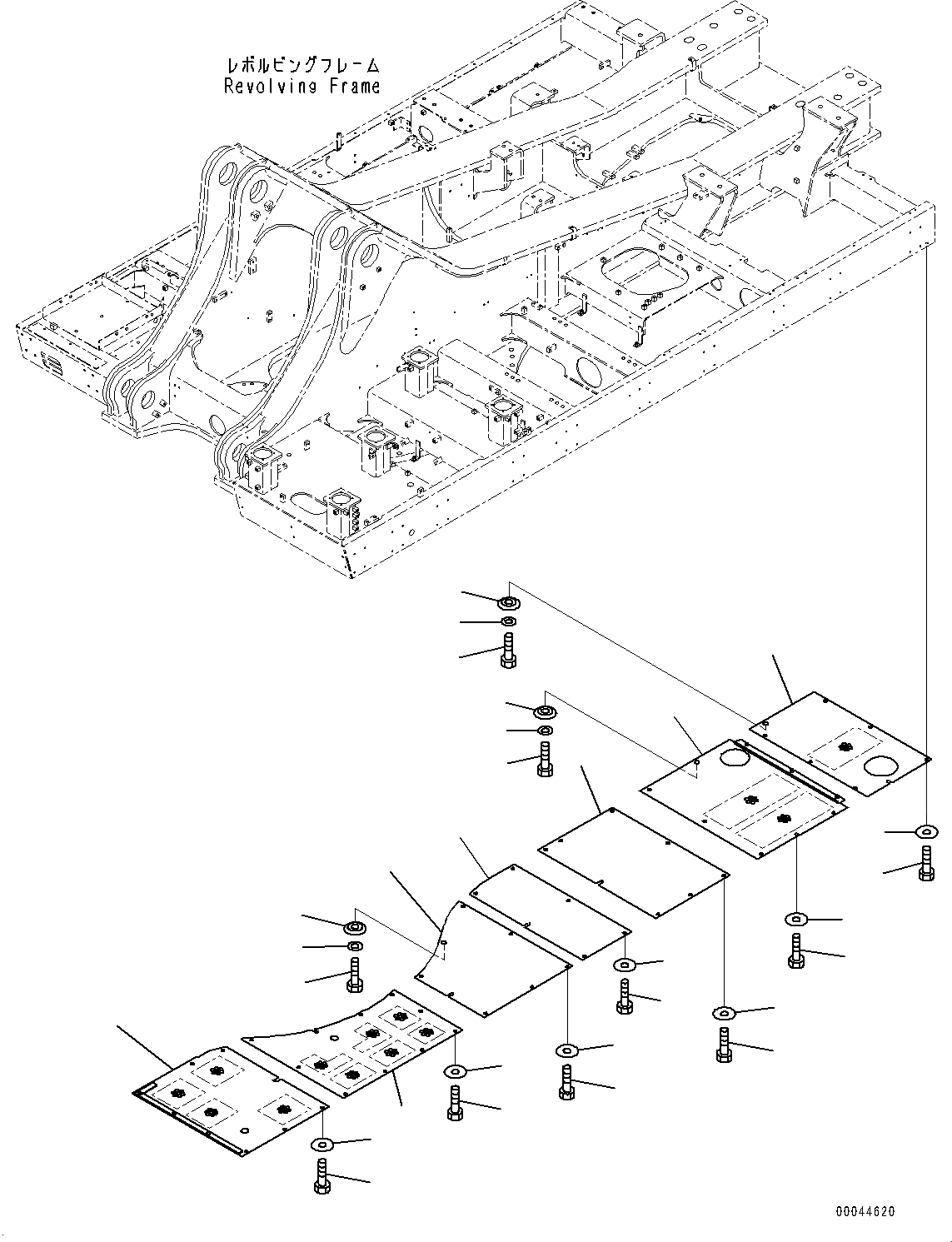 Схема запчастей Komatsu PC1250-8 - НИЖН. КРЫШКА, ОСНОВНАЯ РАМА, ЛЕВ. (№8-) НИЖН. КРЫШКА, ХОЛОДН. AREA СПЕЦ-ЯIFICATION A (- DEG C)