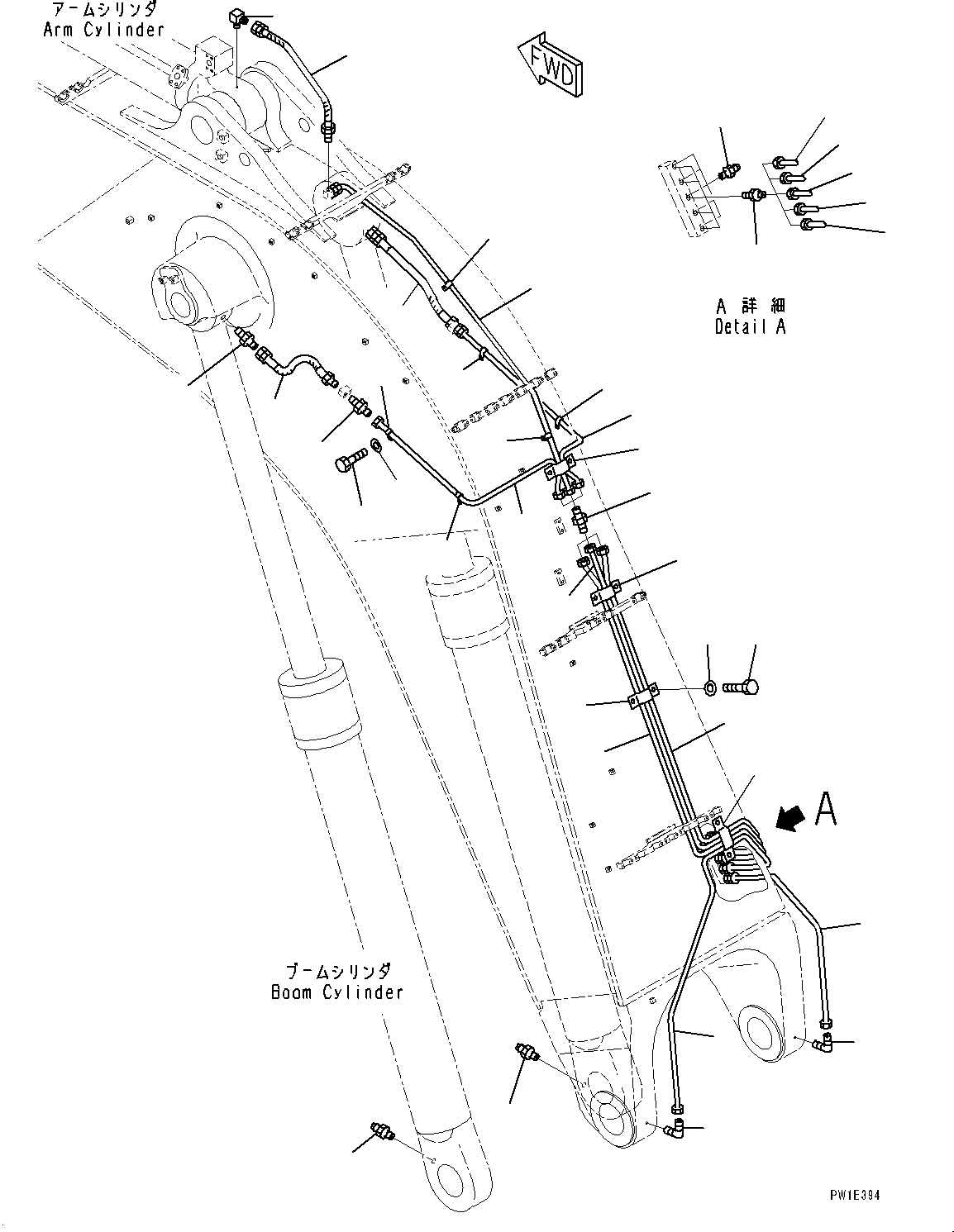 Схема запчастей Komatsu PC1250-8 - СТРЕЛА, СМАЗЫВАЮЩ. ЛИНИЯ (№8-) СТРЕЛА, 9MM