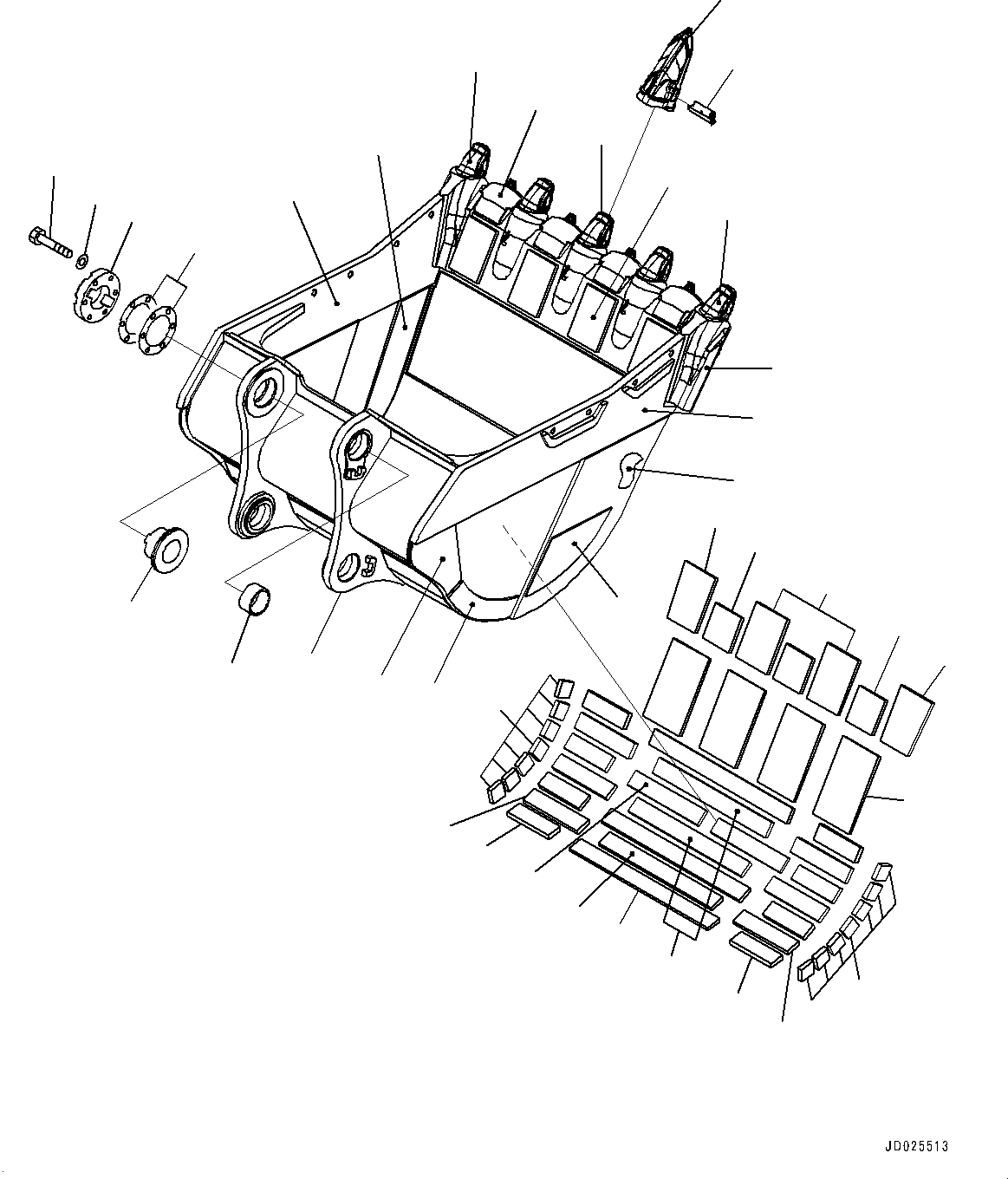 Схема запчастей Komatsu PC1250-8 - КОВШ (№8-) КОВШ, .M, ГОРИЗОНТАЛЬН. ПАЛЕЦ