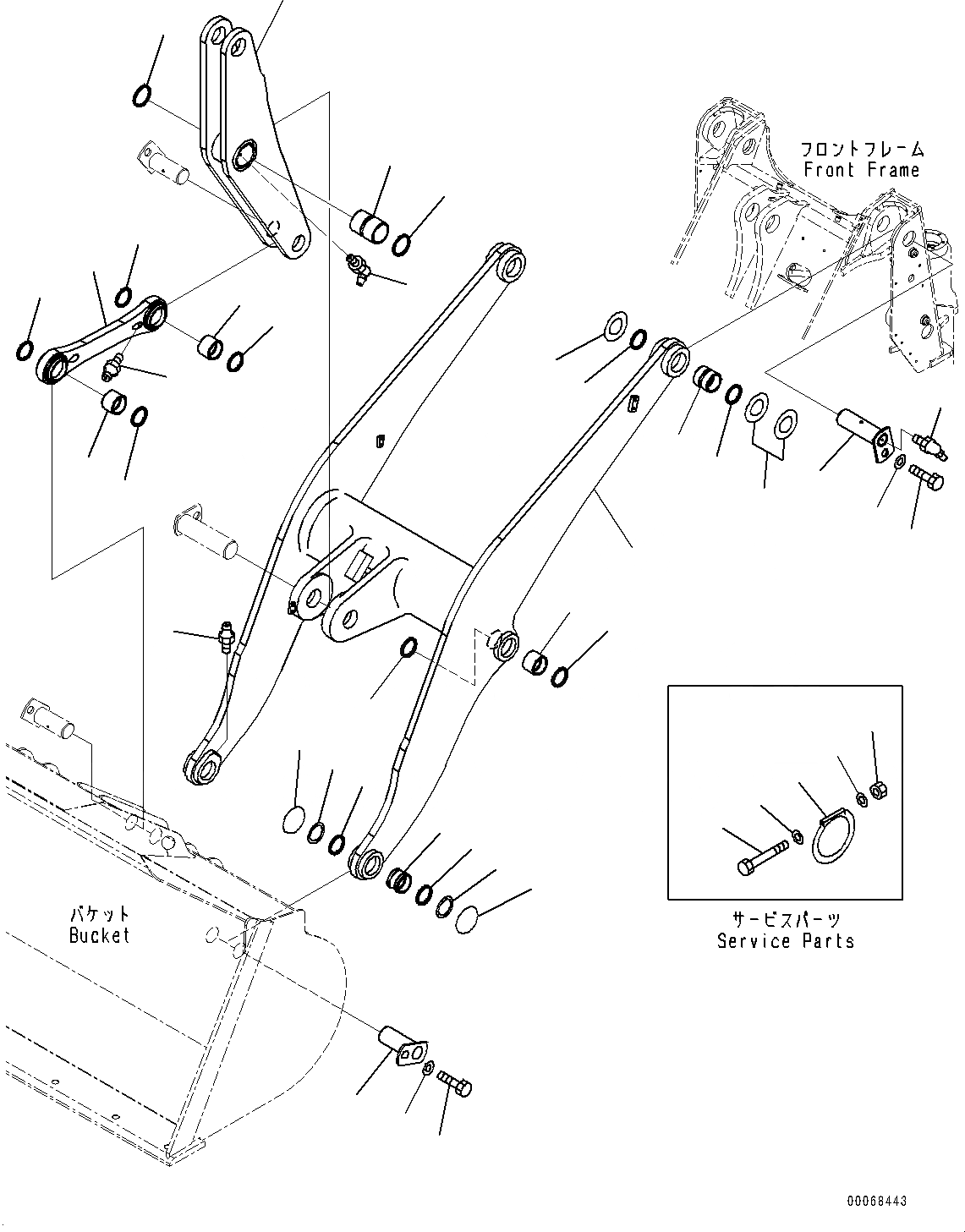 Схема запчастей Komatsu WA250PZ-6 - РУКОЯТЬ И BELL CRANK, СТРЕЛА, BELL CRANK И СОЕДИНИТЕЛЬН. ЗВЕНО (№77-778) РУКОЯТЬ И BELL CRANK, БЕЗ АВТОМАТИЧ.-СИСТ. СМАЗКИ СИСТЕМА