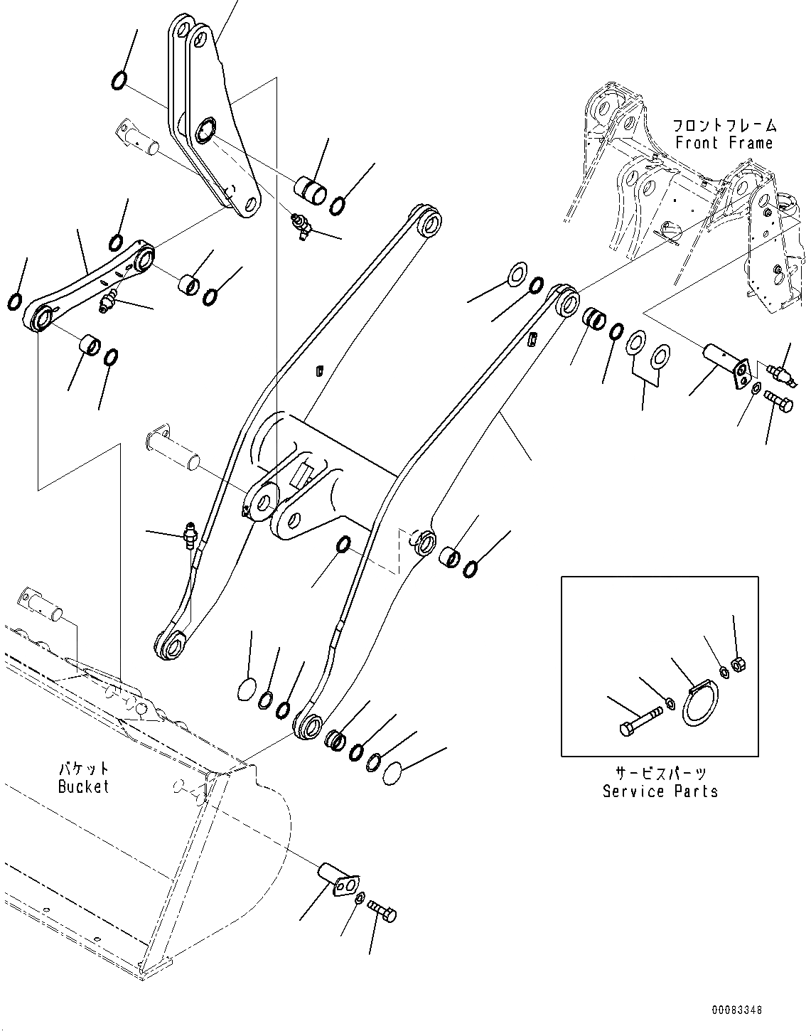 Схема запчастей Komatsu WA250PZ-6 - РУКОЯТЬ И BELL CRANK, СТРЕЛА, BELL CRANK И СОЕДИНИТЕЛЬН. ЗВЕНО (№77-778) РУКОЯТЬ И BELL CRANK, С АВТОМАТИЧ.-СИСТ. СМАЗКИ СИСТЕМА