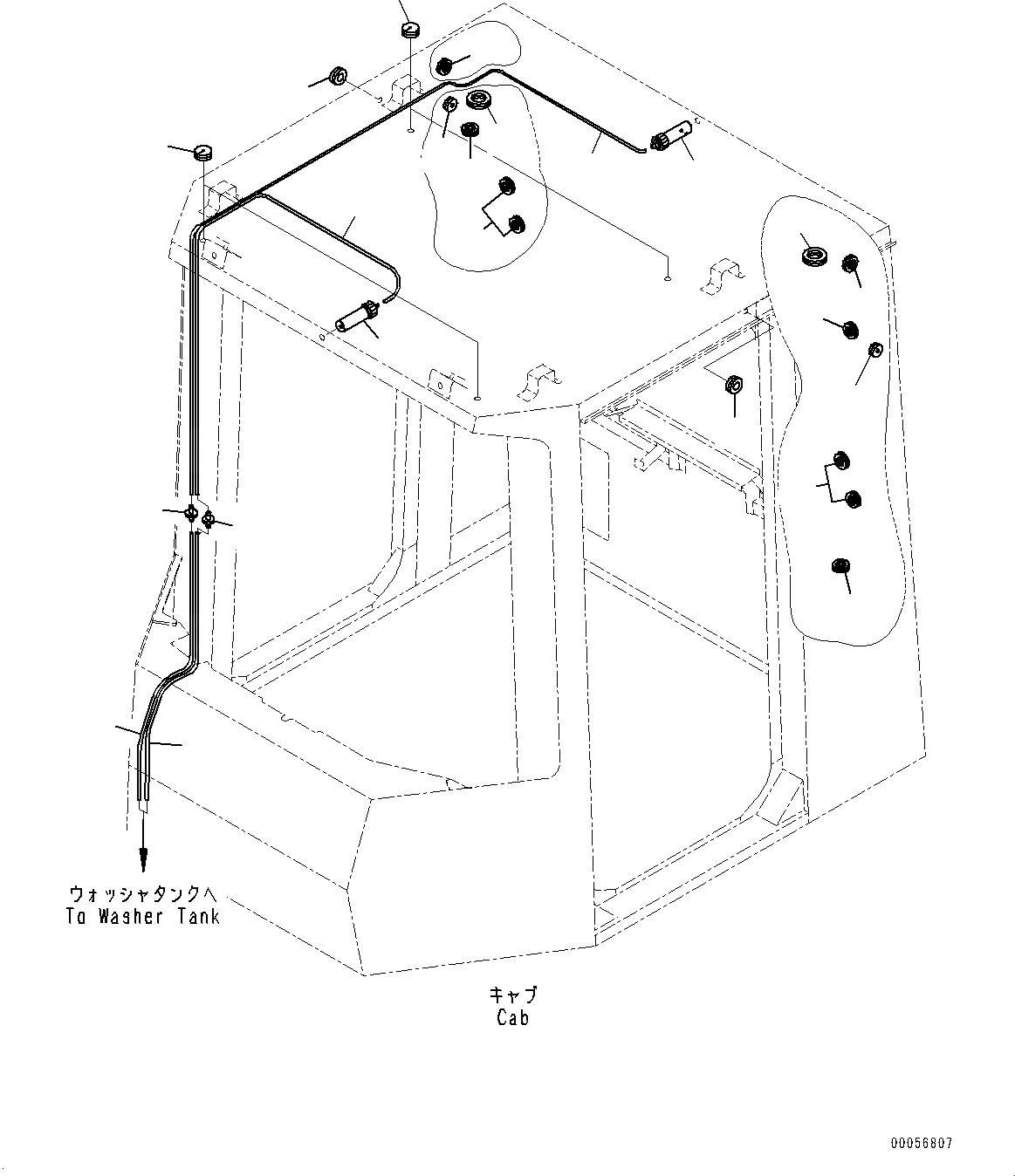 Схема запчастей Komatsu WA800-3E0 - КАБИНА, ОМЫВАТЕЛЬ СТЕКЛА И УПЛОТНЕНИЯ (№7-) КАБИНА, С AM-FM РАДИО