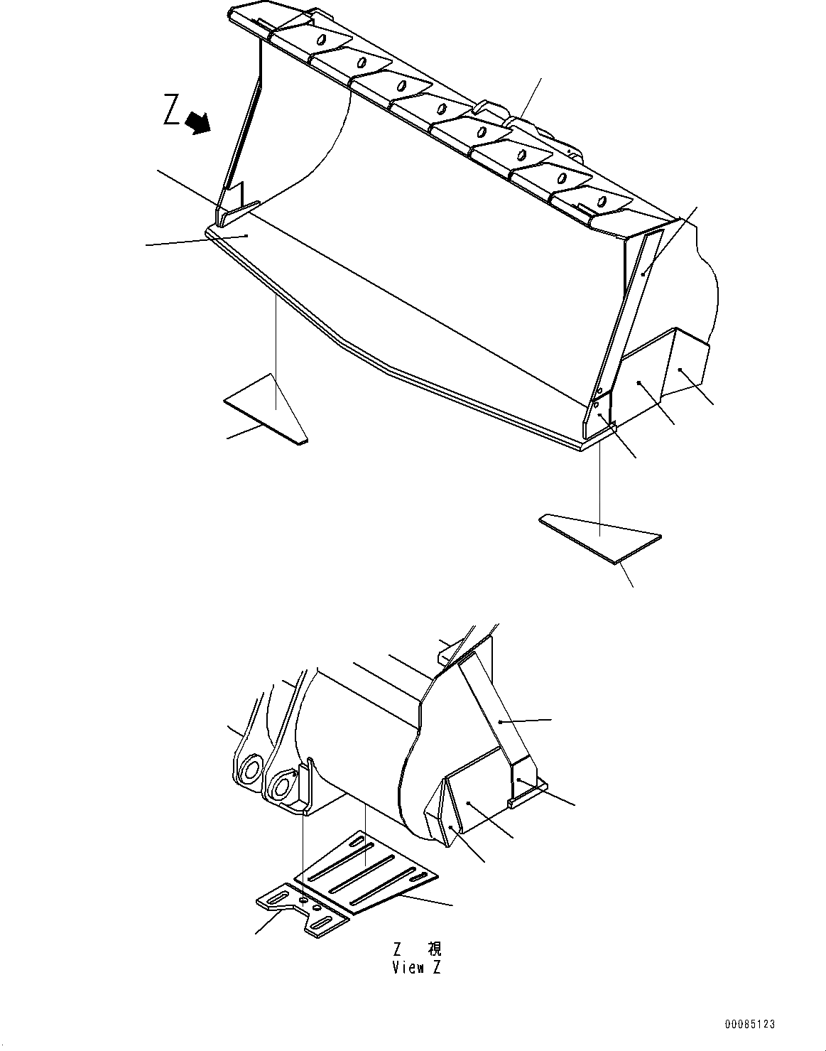 Схема запчастей Komatsu WA800-3E0 - КОВШ (№7-) КОВШ, .M, TIP TOOTH, ЗАЩИТА ШИН