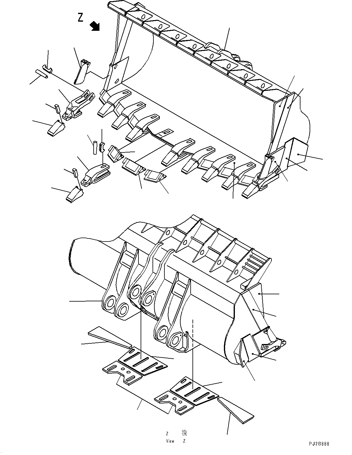 Схема запчастей Komatsu WA800-3E0 - КОВШ (№7-) КОВШ, .M, УСИЛЕНН. КОВШ, ЗАЩИТА ШИН