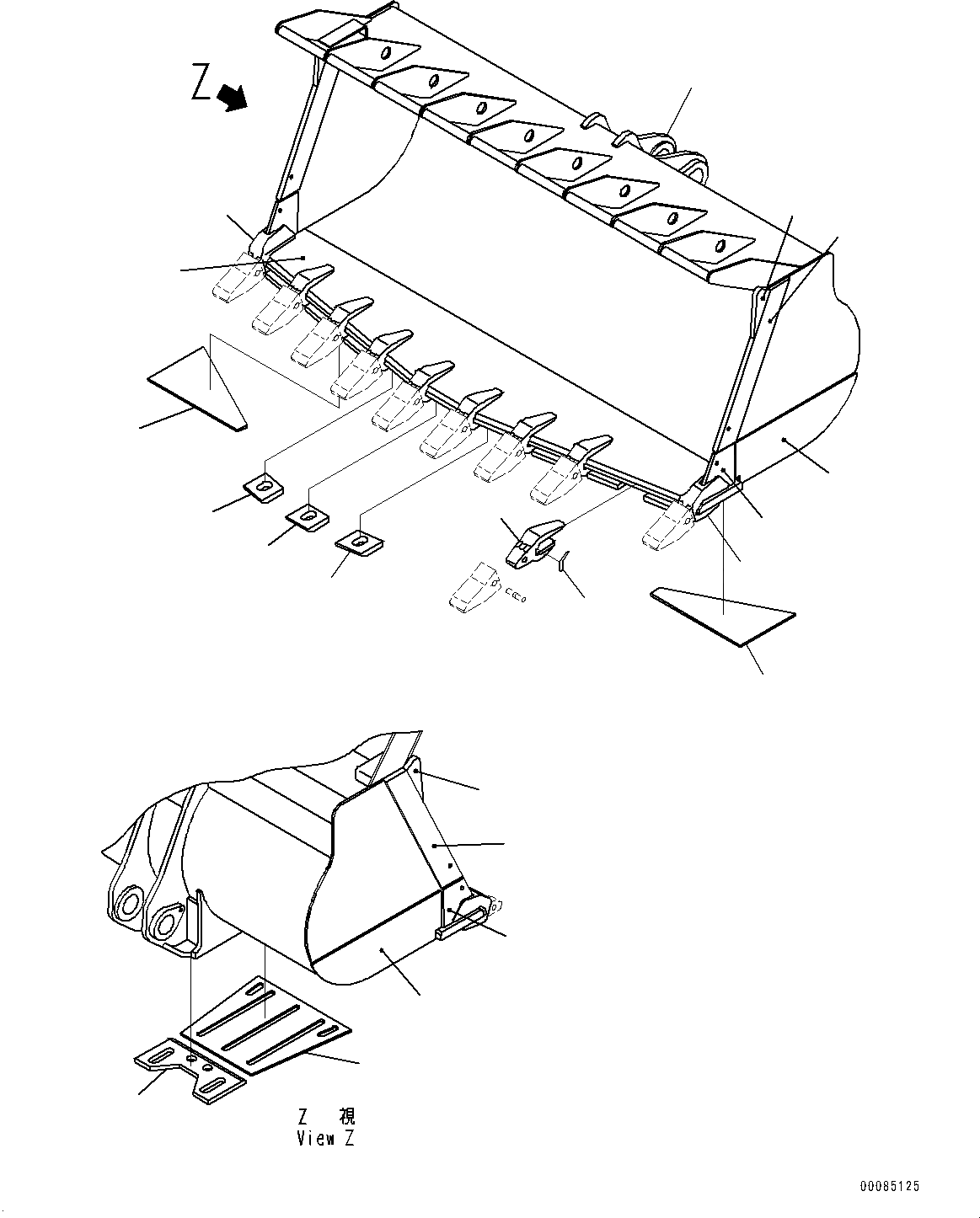 Схема запчастей Komatsu WA800-3E0 - КОВШ (№7-) КОВШ, .M, TIP TOOTH, ЗАЩИТА ШИН