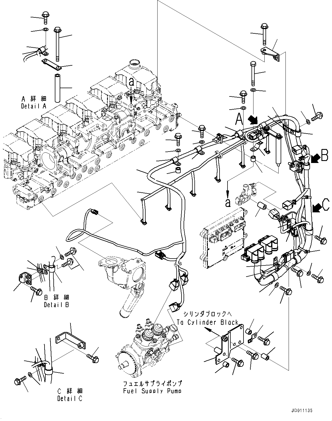 Схема запчастей Komatsu SAA6D125E-5BA - ПРОВОДКА, ПРОВОДКА, ДВИГАТЕЛЬ (№-7) ПРОВОДКА