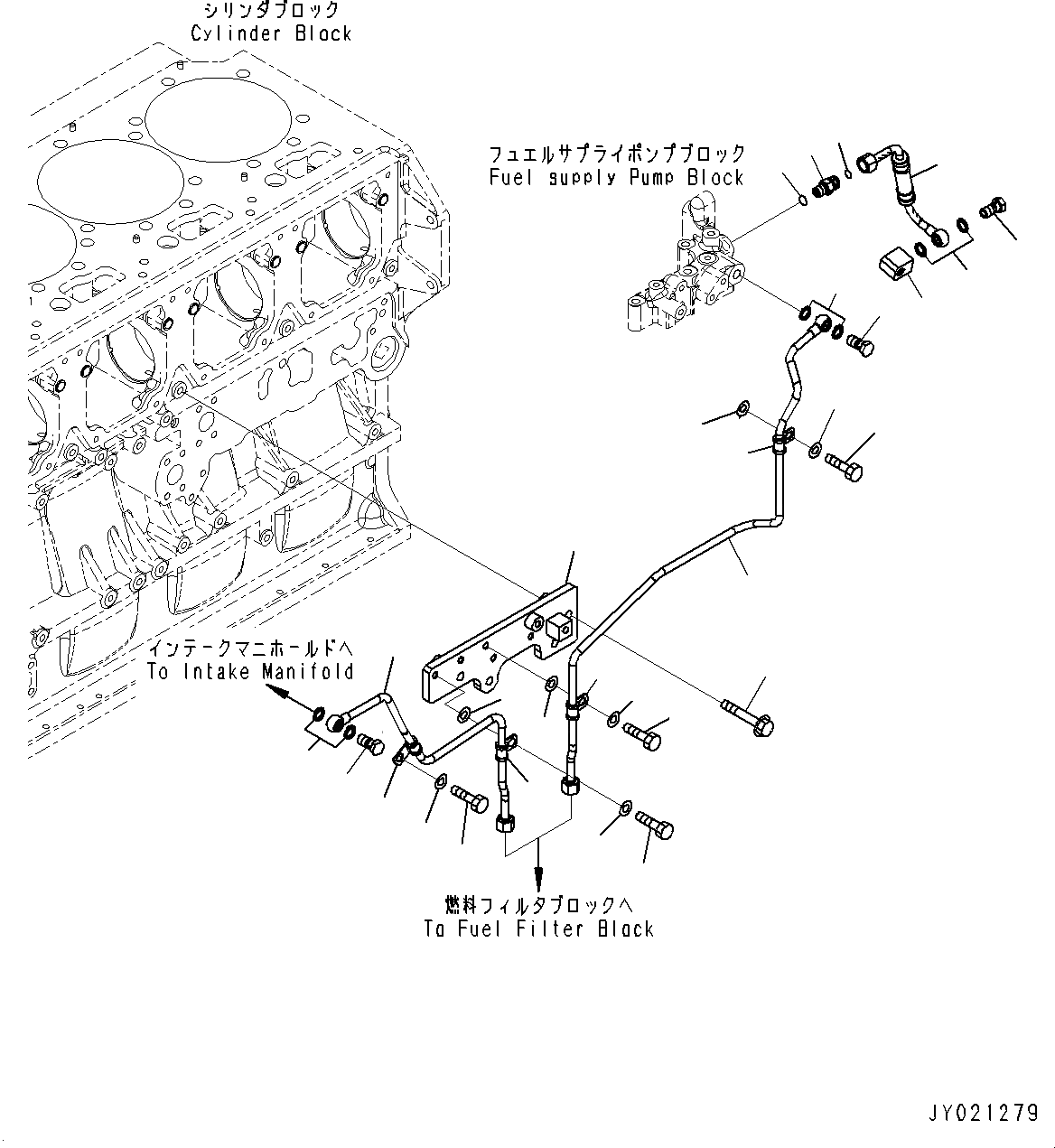 Схема запчастей Komatsu SAA6D170E-5C - ВОЗВРАТ ТОПЛИВА ТРУБЫ (№7-) ВОЗВРАТ ТОПЛИВА ТРУБЫ