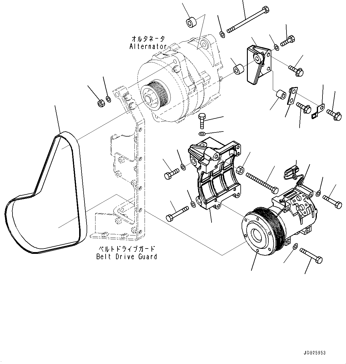 Схема запчастей Komatsu SAA6D170E-5C - ГЕНЕРАТОР, FREON КОМПРЕССОР (№7-) ГЕНЕРАТОР, AMP