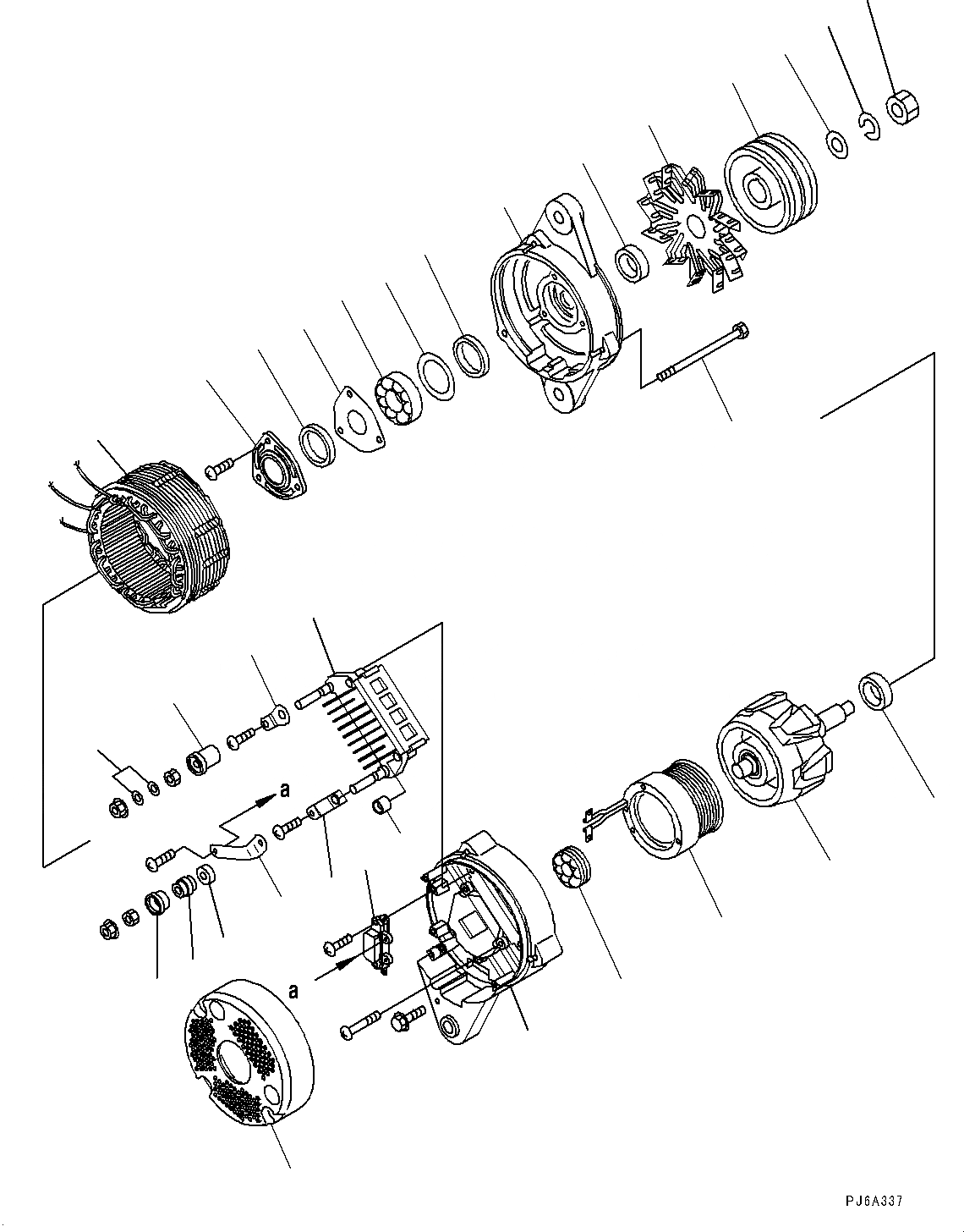 Схема запчастей Komatsu SAA6D140E-5CR - ГЕНЕРАТОР, ВНУТР. ЧАСТИ (№7-) ГЕНЕРАТОР, AMP.