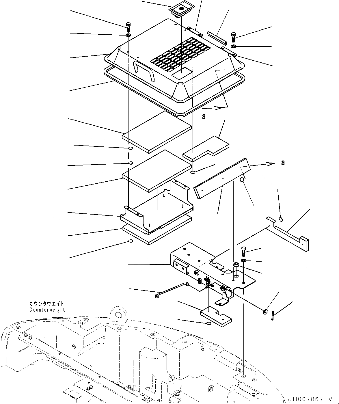 Схема запчастей Komatsu PC228US-8 - КАПОТ, КАПОТ (/) (№8-) КАПОТ, DUSTЗАЩИТА NET, INTAKE GAS И ВЫПУСКН. GAS